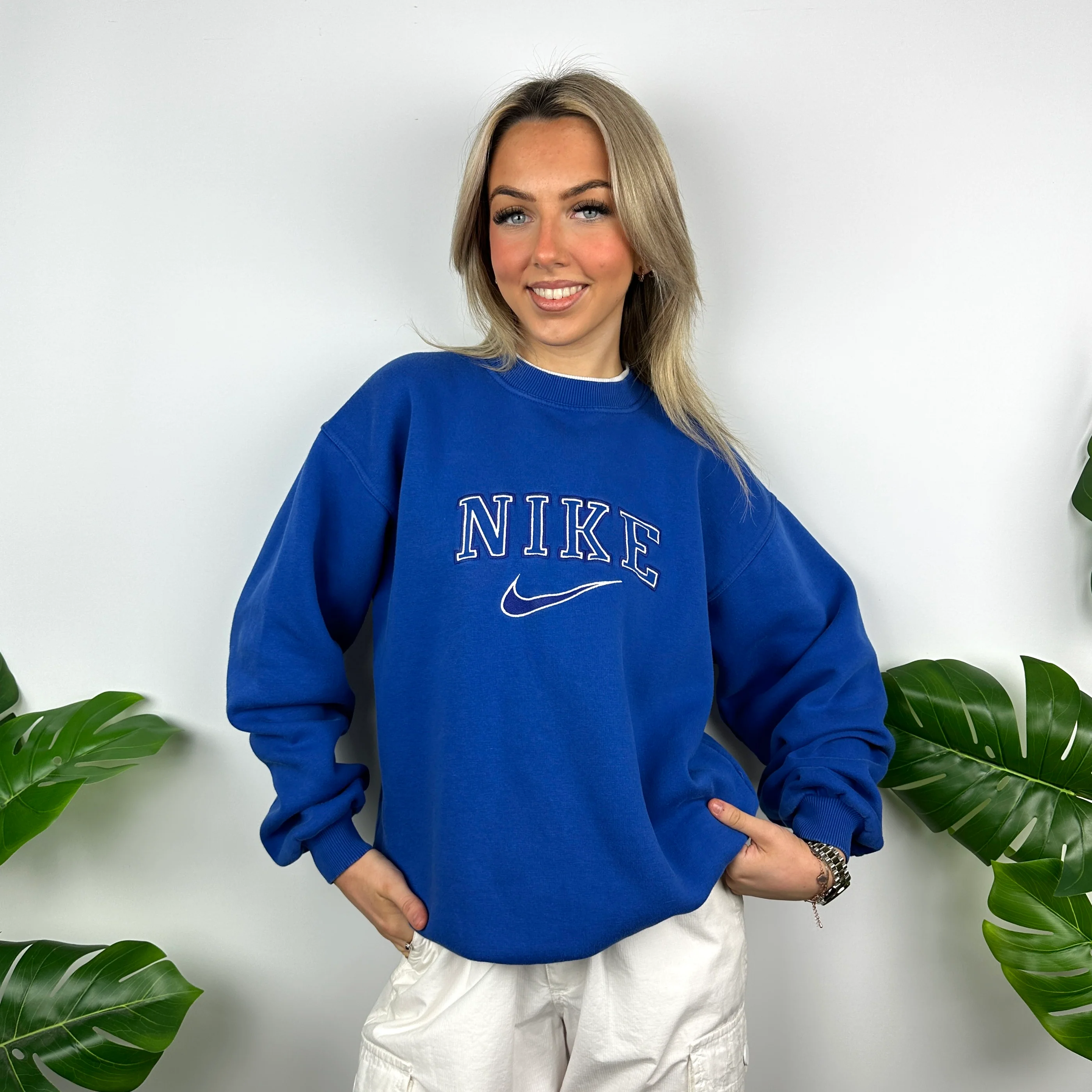 Nike Blue Embroidered Spell Out Sweatshirt (M) - Image 10