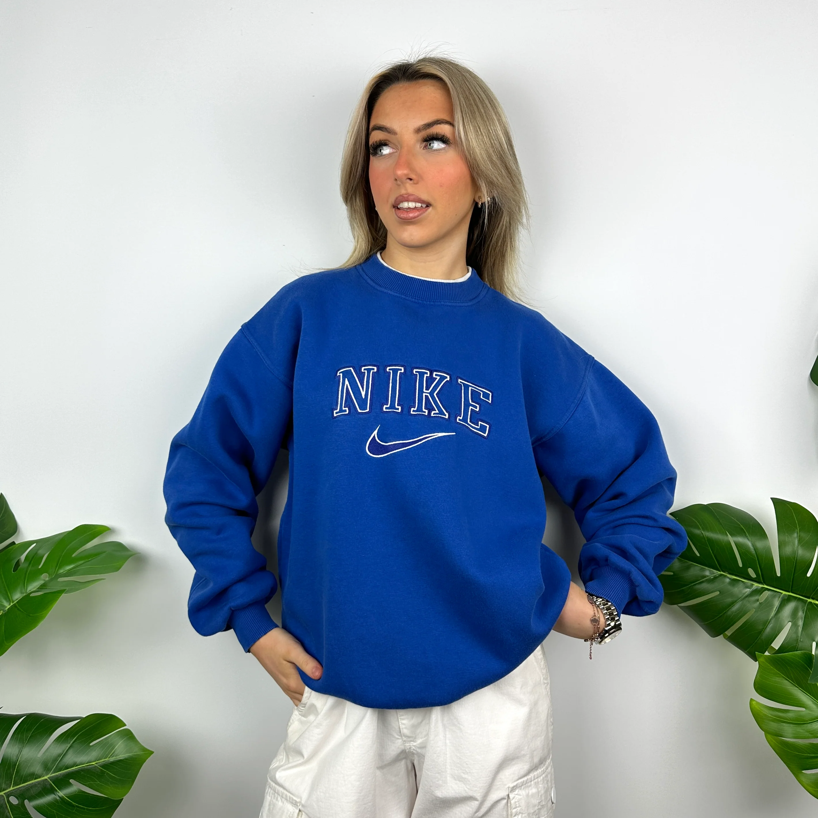 Nike Blue Embroidered Spell Out Sweatshirt (M) - Image 3