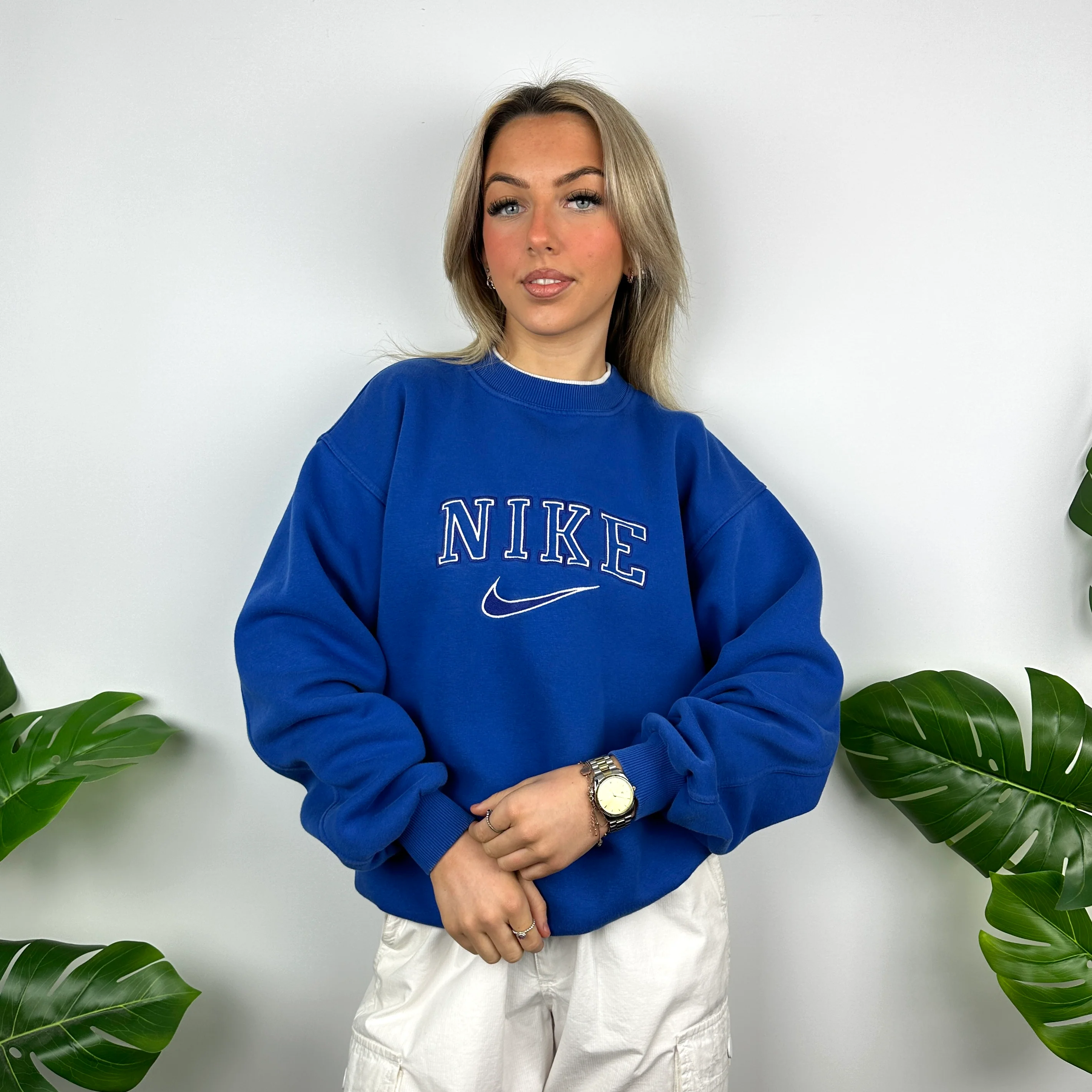 Nike Blue Embroidered Spell Out Sweatshirt (M) - Image 5