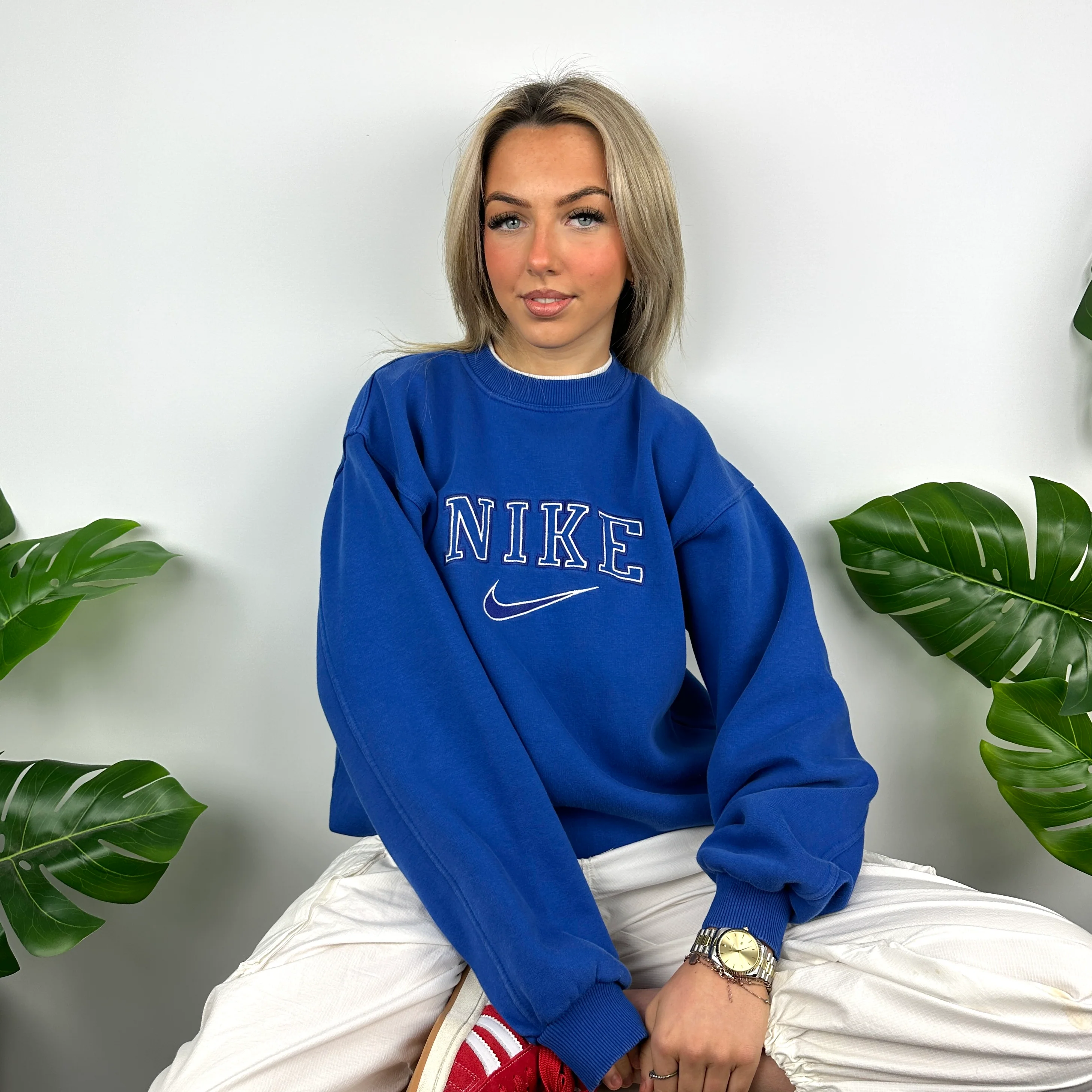 Nike Blue Embroidered Spell Out Sweatshirt (M) - Image 6