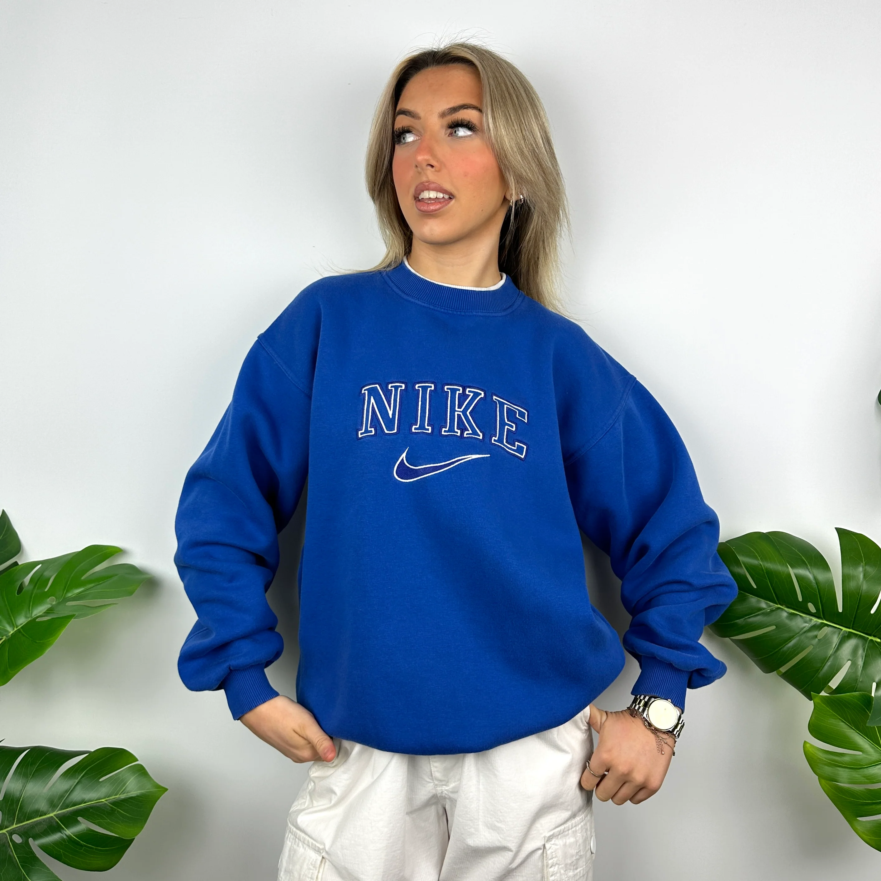 Nike Blue Embroidered Spell Out Sweatshirt (M) - Image 7