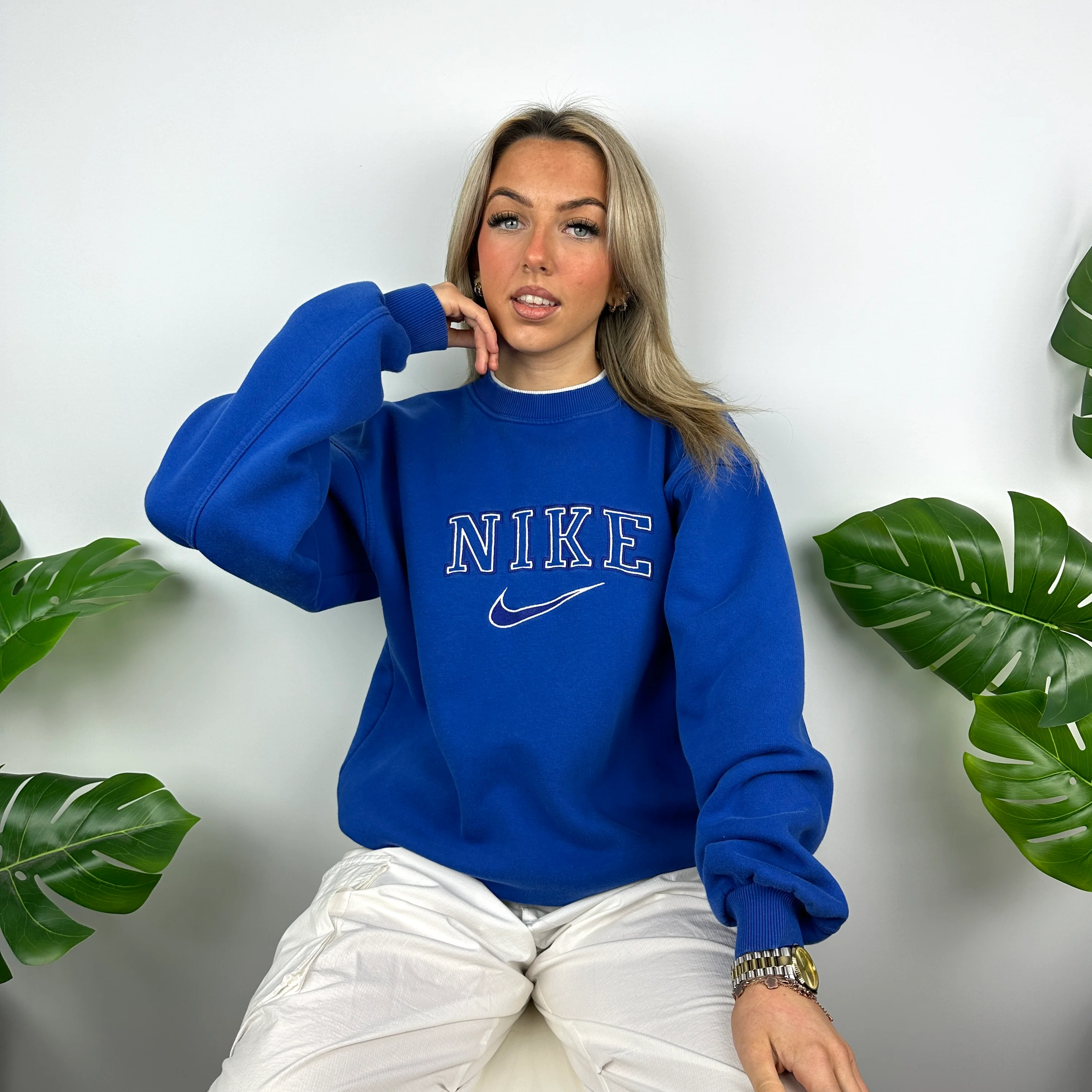 Nike Blue Embroidered Spell Out Sweatshirt (M) - Image 8