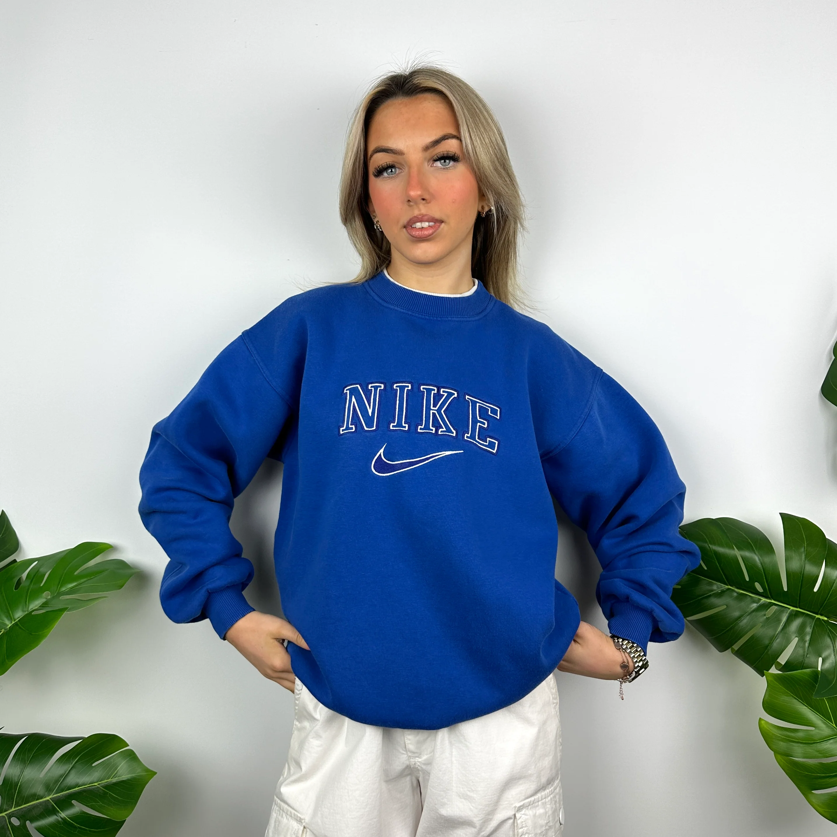 Nike Blue Embroidered Spell Out Sweatshirt (M) - Image 9