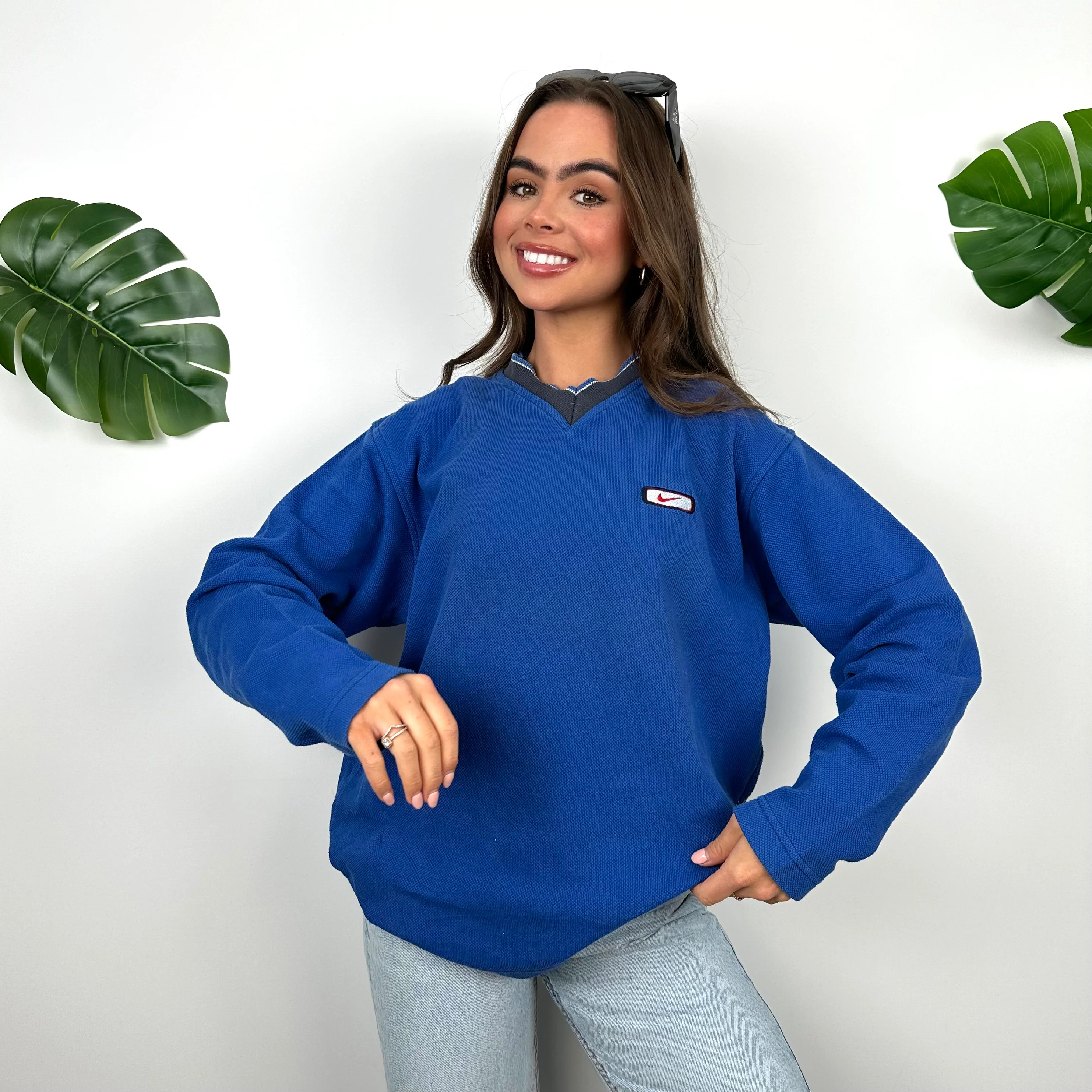 Nike Blue Embroidered Spell Out Sweatshirt (M) - Image 3