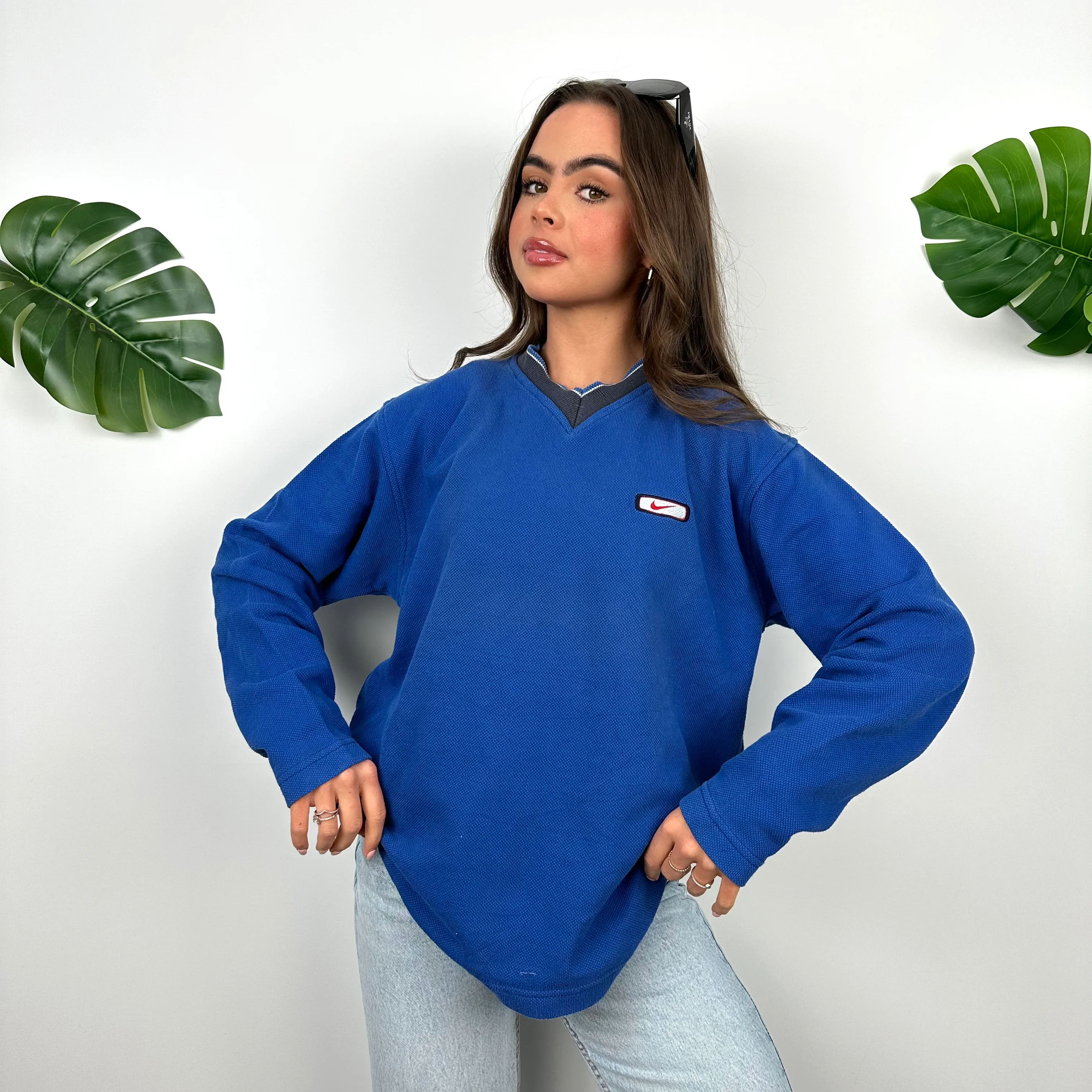 Nike Blue Embroidered Spell Out Sweatshirt (M) - Image 4