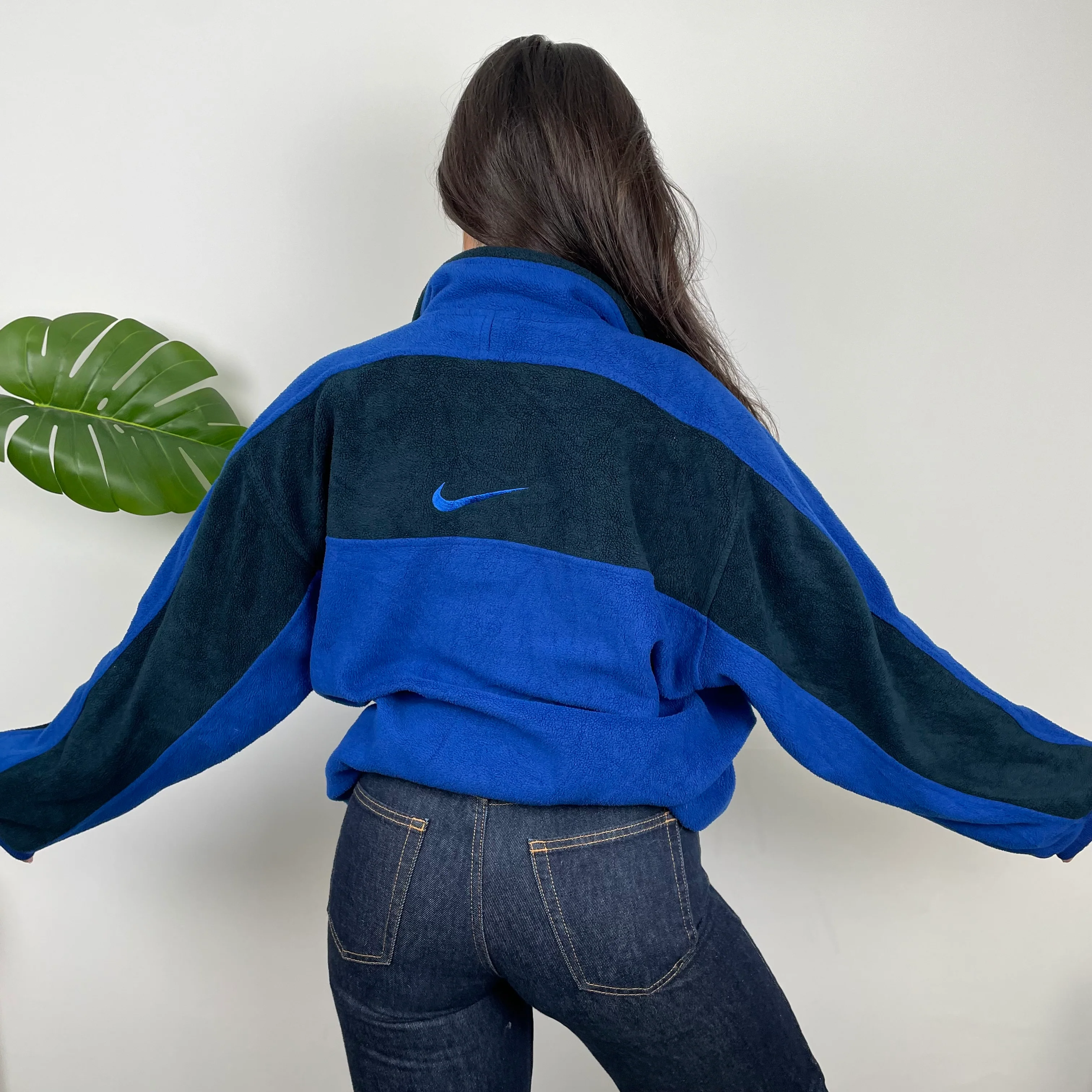 Nike Blue Embroidered Spell Out Teddy Bear Fleece Quarter Zip Sweatshirt (L) - Image 4
