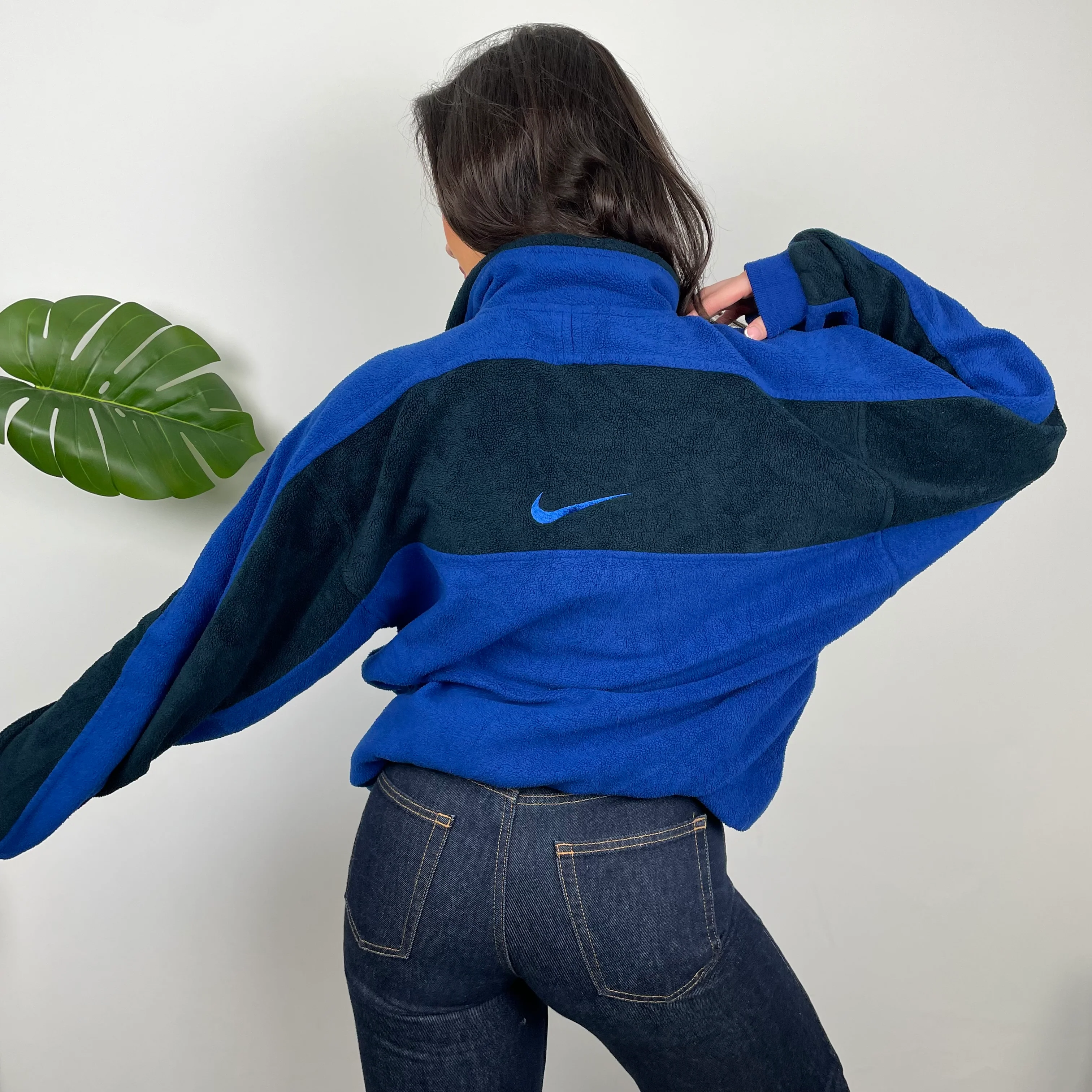 Nike Blue Embroidered Spell Out Teddy Bear Fleece Quarter Zip Sweatshirt (L) - Image 5