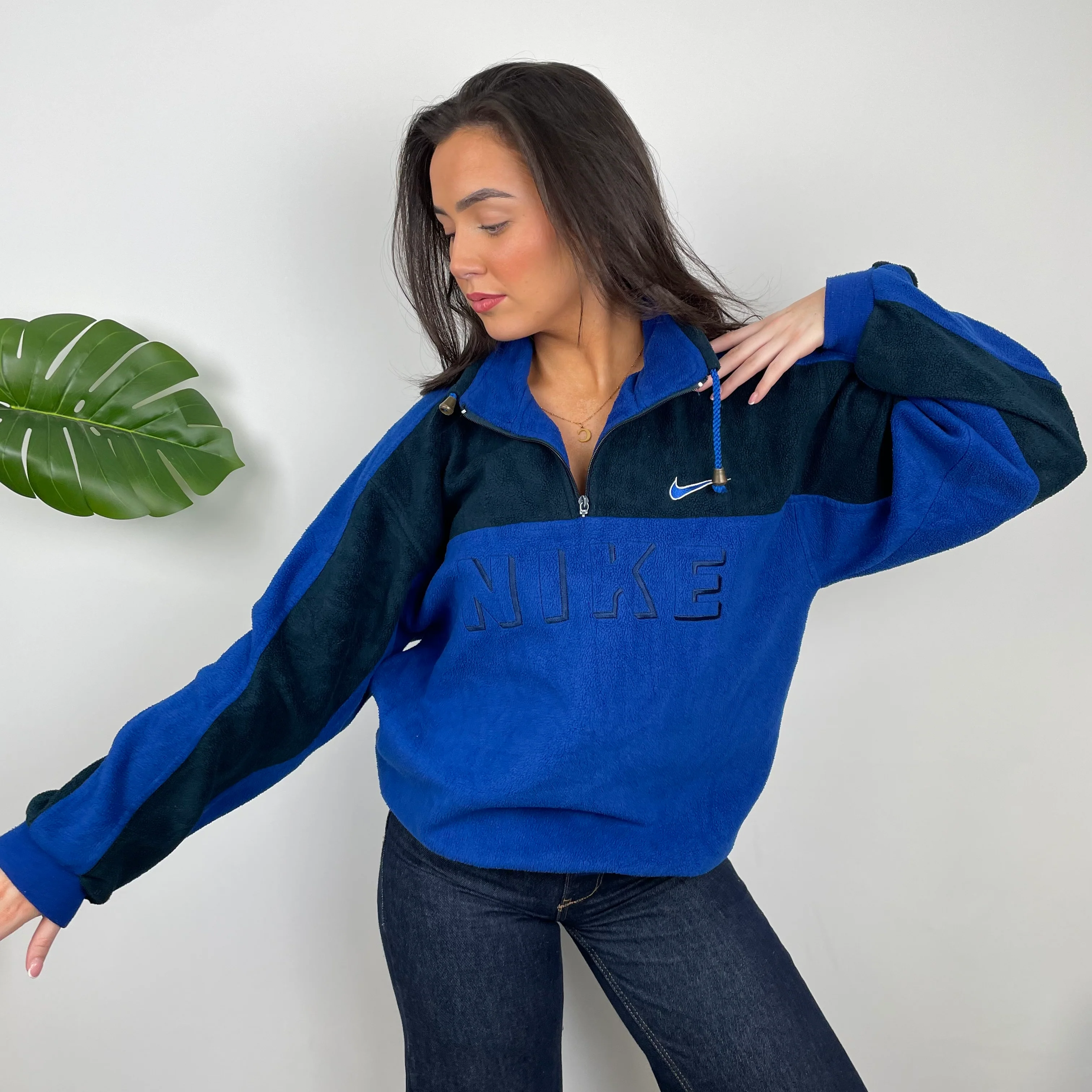 Nike Blue Embroidered Spell Out Teddy Bear Fleece Quarter Zip Sweatshirt (L) - Image 6