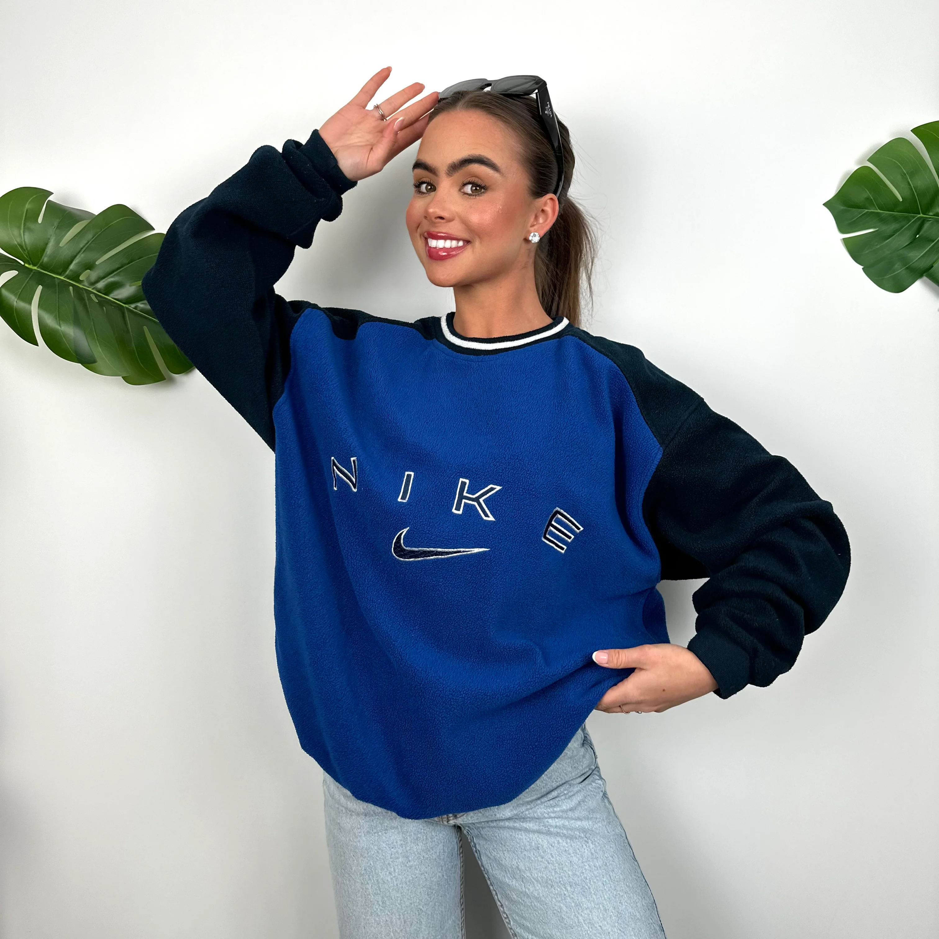 Nike Blue Embroidered Spell Out Teddy Bear Fleece Sweatshirt (L) - Image 2