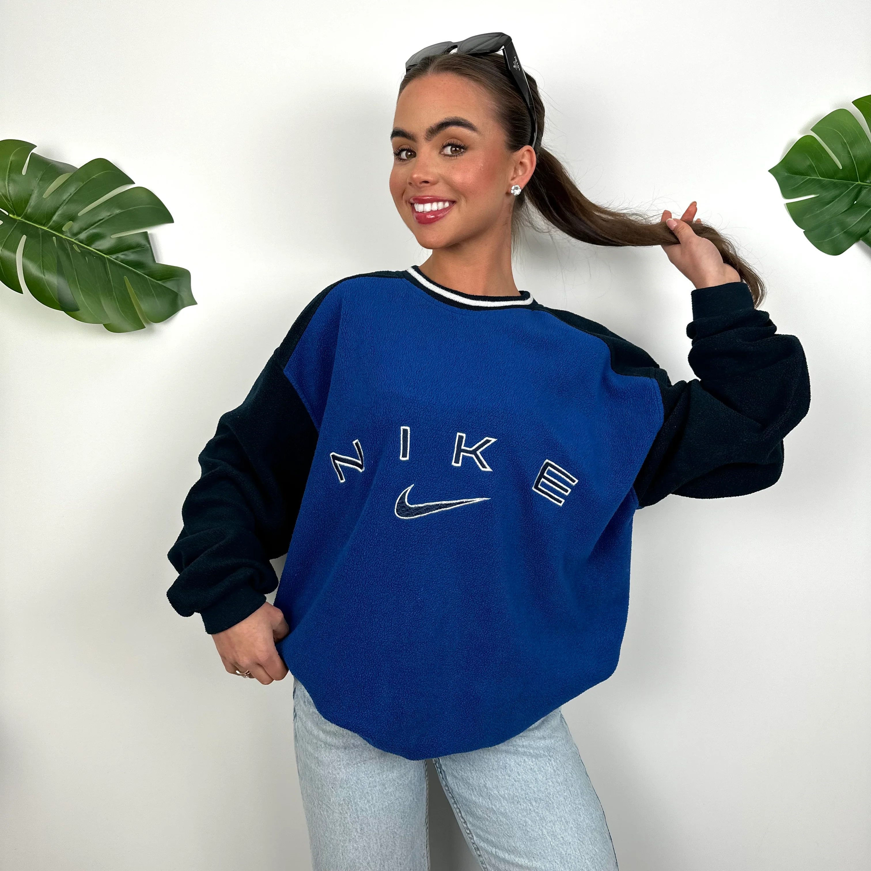 Nike Blue Embroidered Spell Out Teddy Bear Fleece Sweatshirt (L) - Image 3