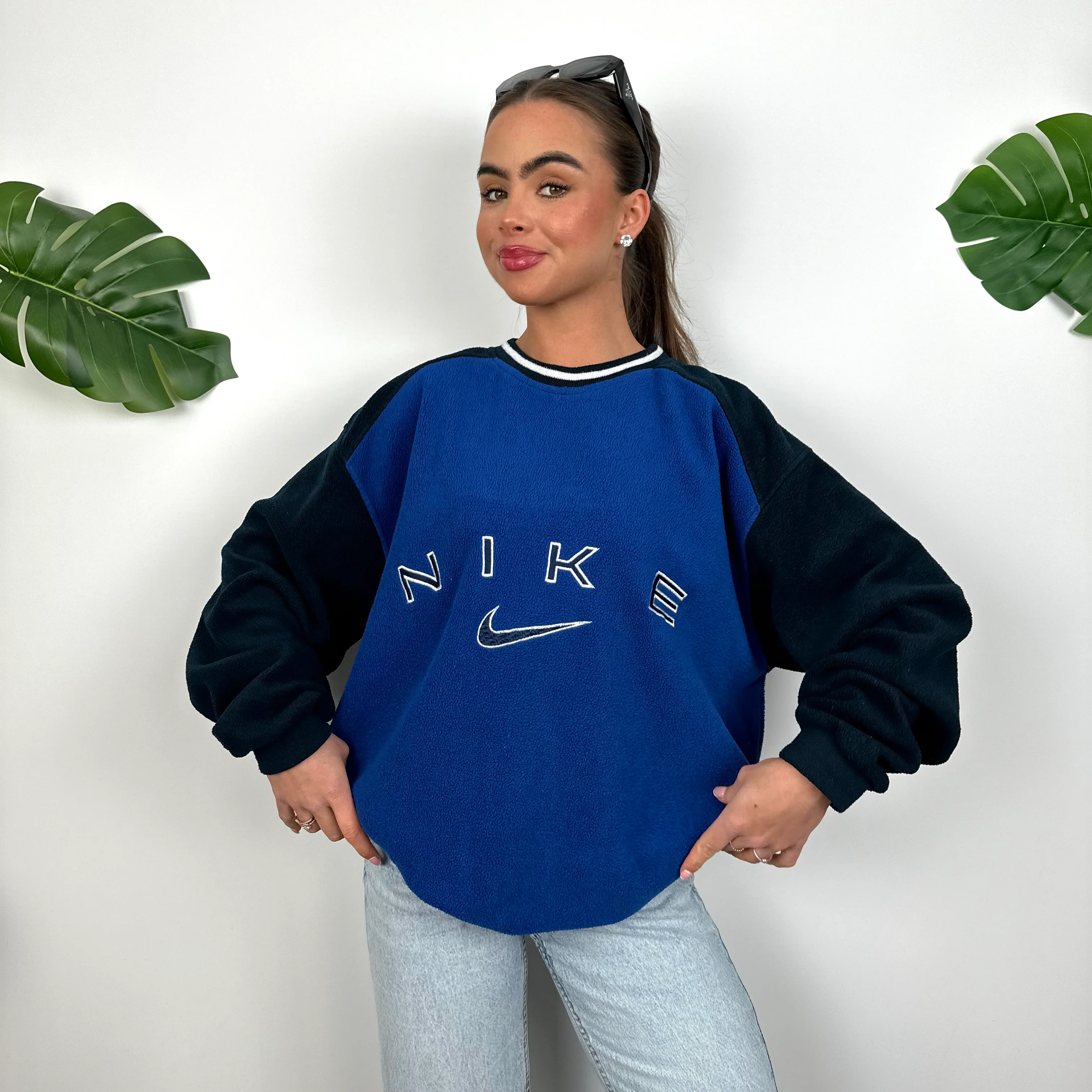 Nike Blue Embroidered Spell Out Teddy Bear Fleece Sweatshirt (L) - Image 4