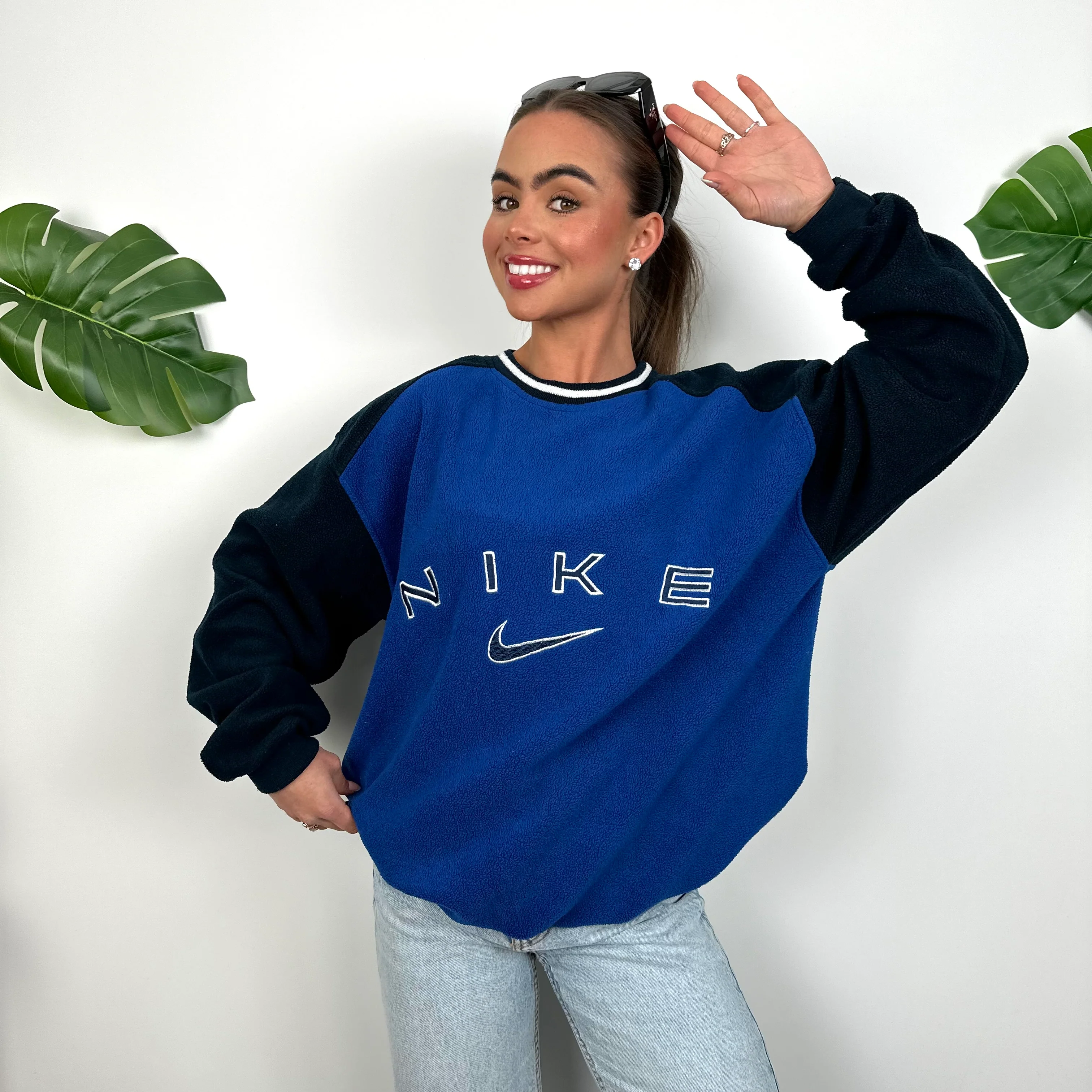 Nike Blue Embroidered Spell Out Teddy Bear Fleece Sweatshirt (L) - Image 6