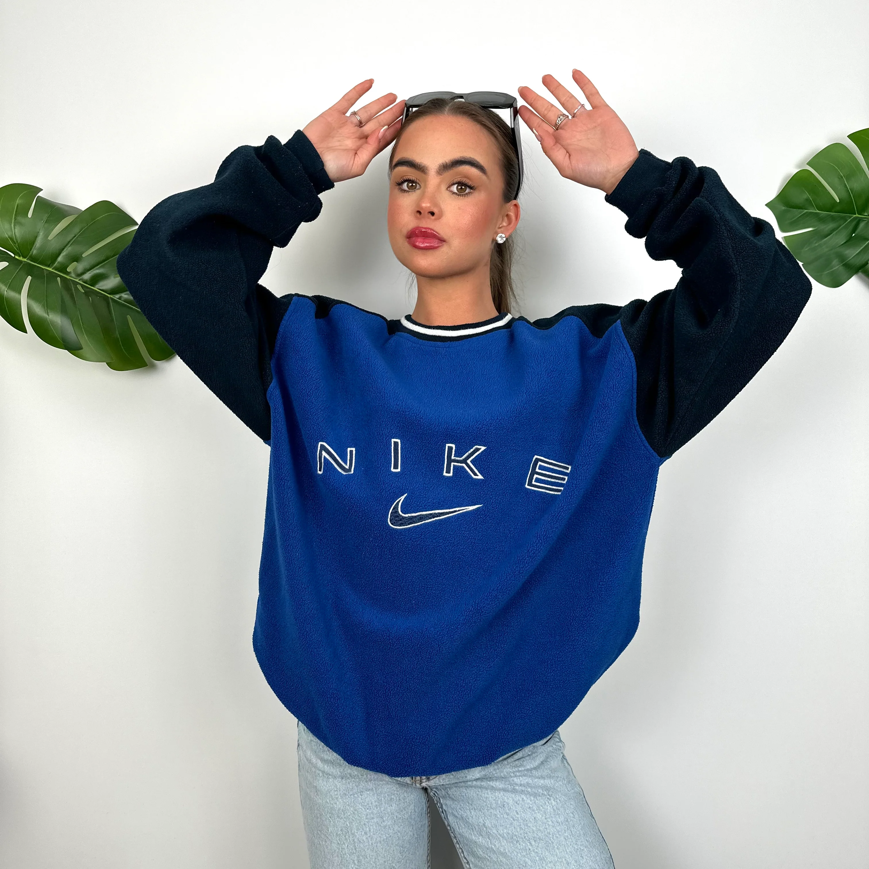 Nike Blue Embroidered Spell Out Teddy Bear Fleece Sweatshirt (L) - Image 7