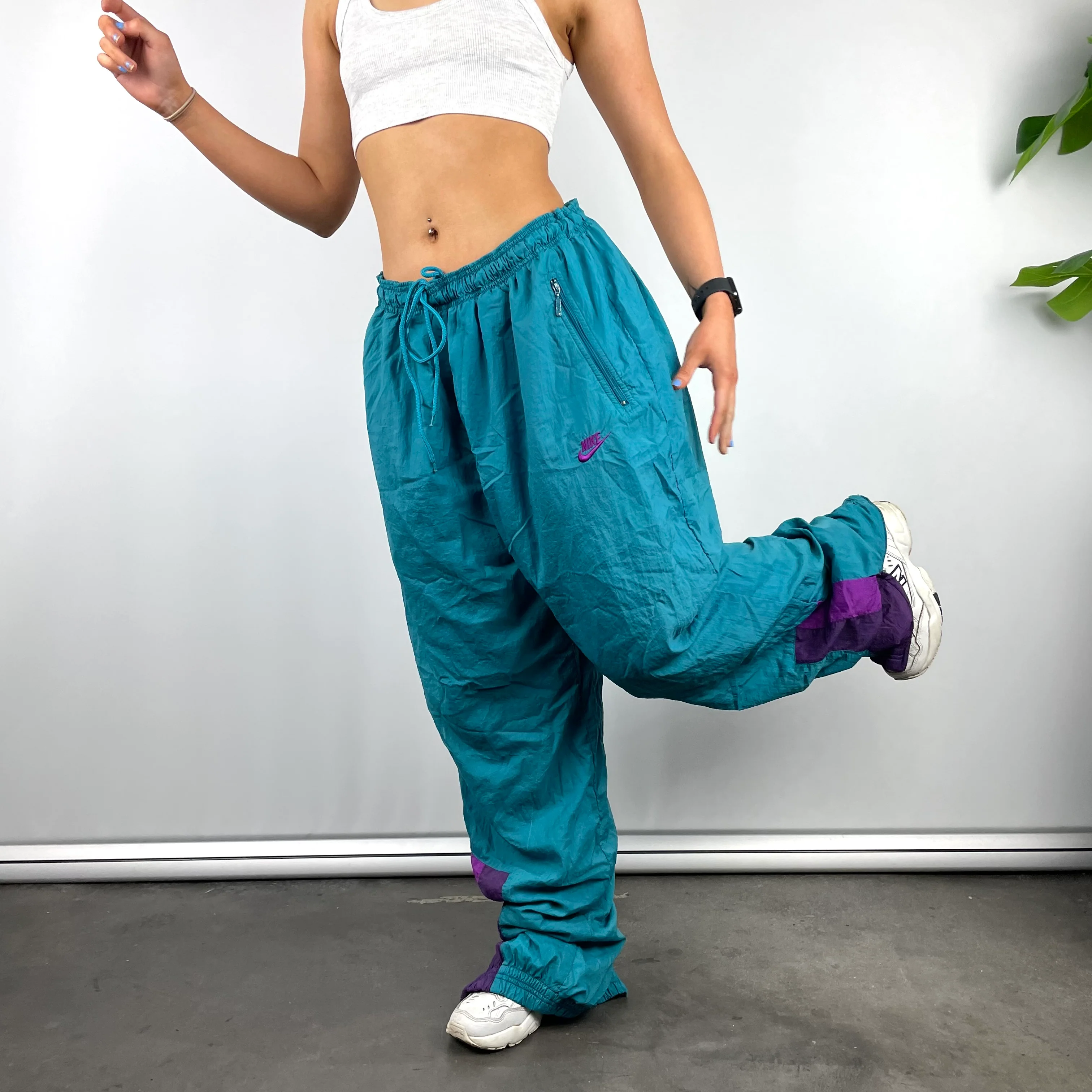 Nike Blue Embroidered Spell Out Track Pants (XL)