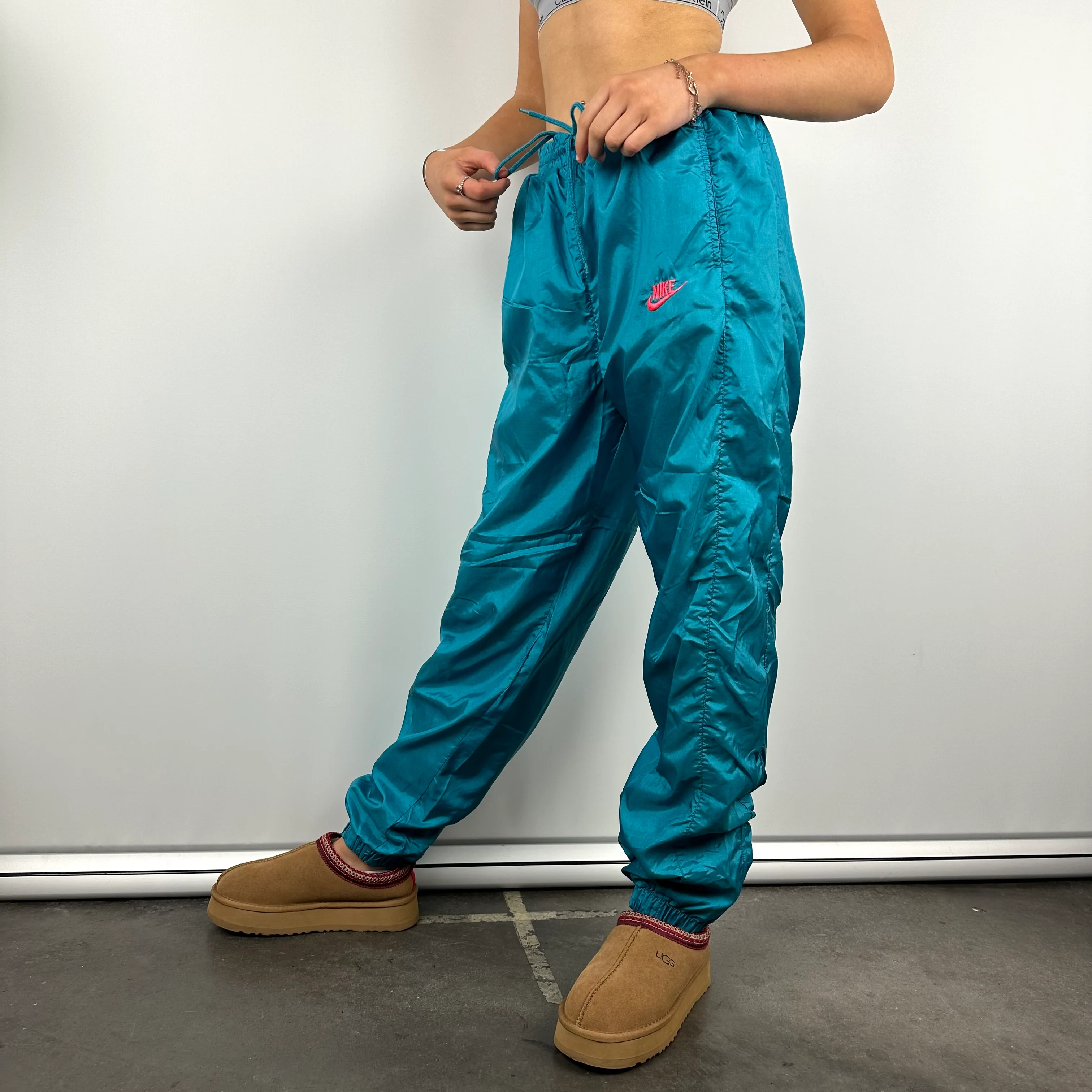 Nike Blue Embroidered Spell Out Track Pants (L) - Image 6