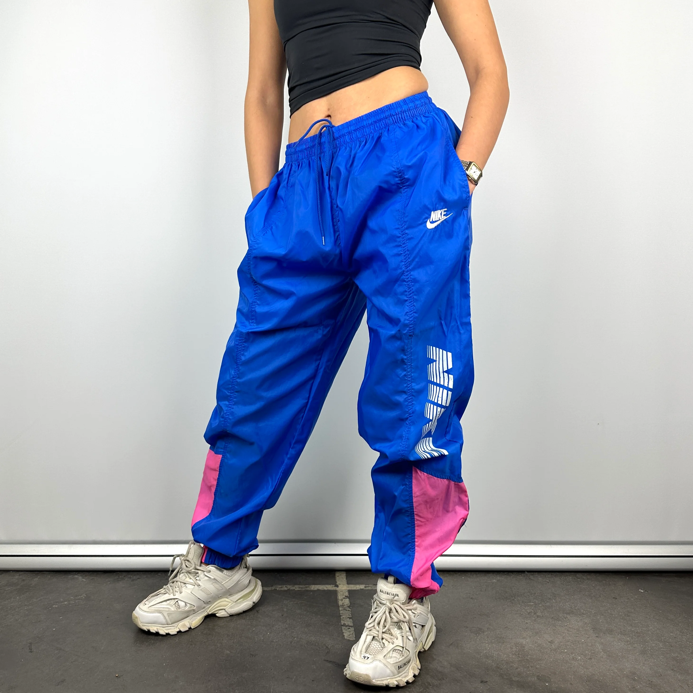 Nike Blue Embroidered Spell Out Track Pants (L)