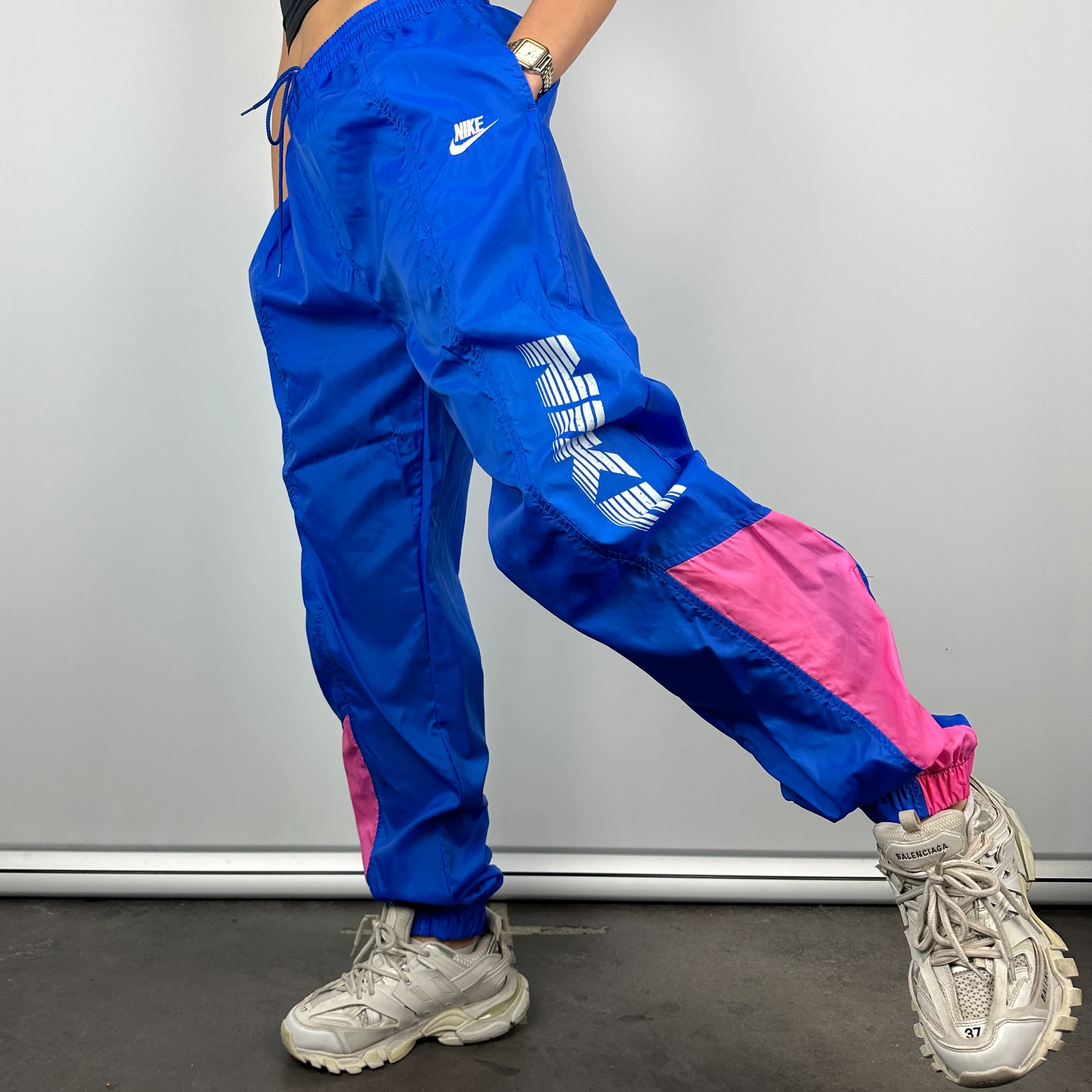 Nike Blue Embroidered Spell Out Track Pants (L) - Image 2