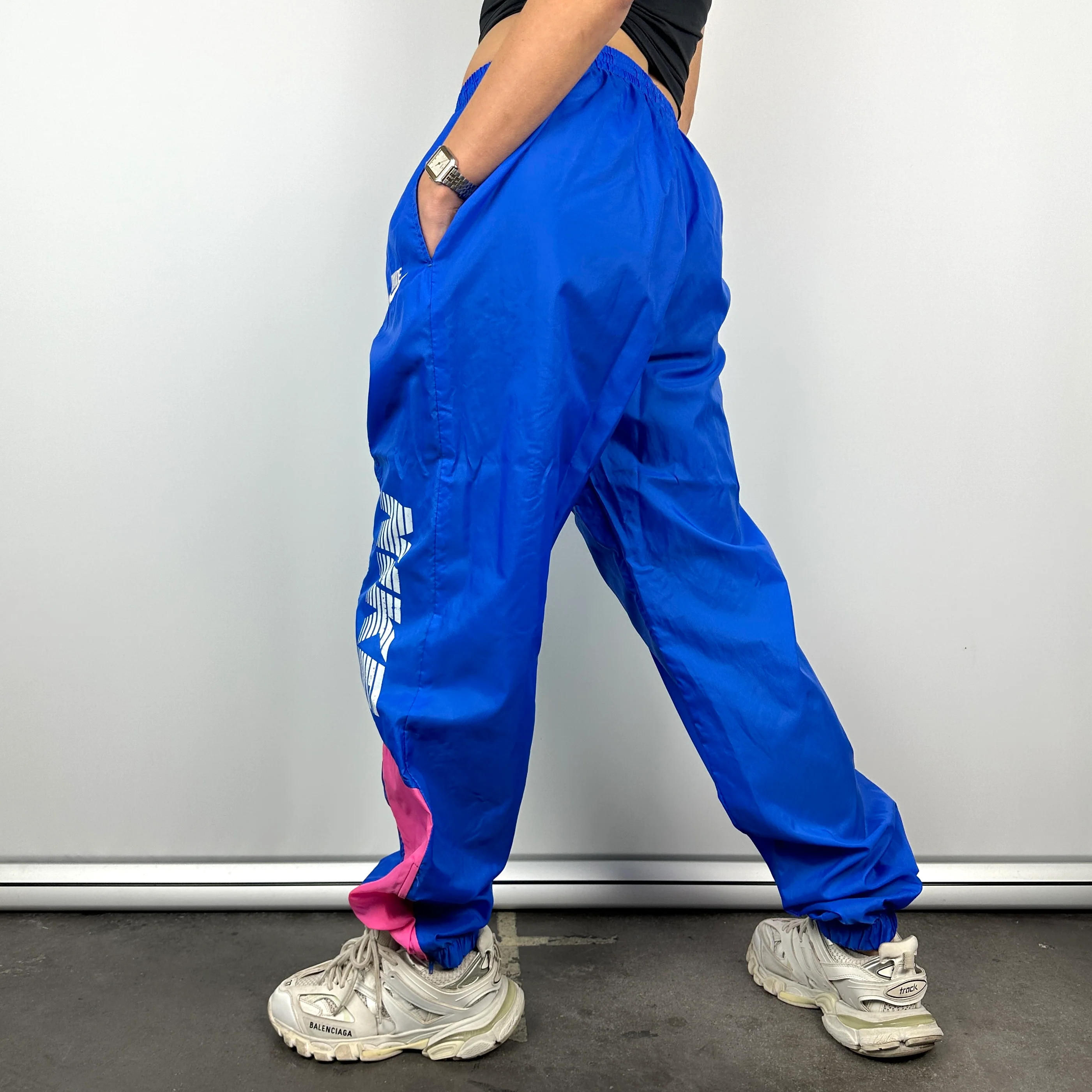 Nike Blue Embroidered Spell Out Track Pants (L) - Image 4