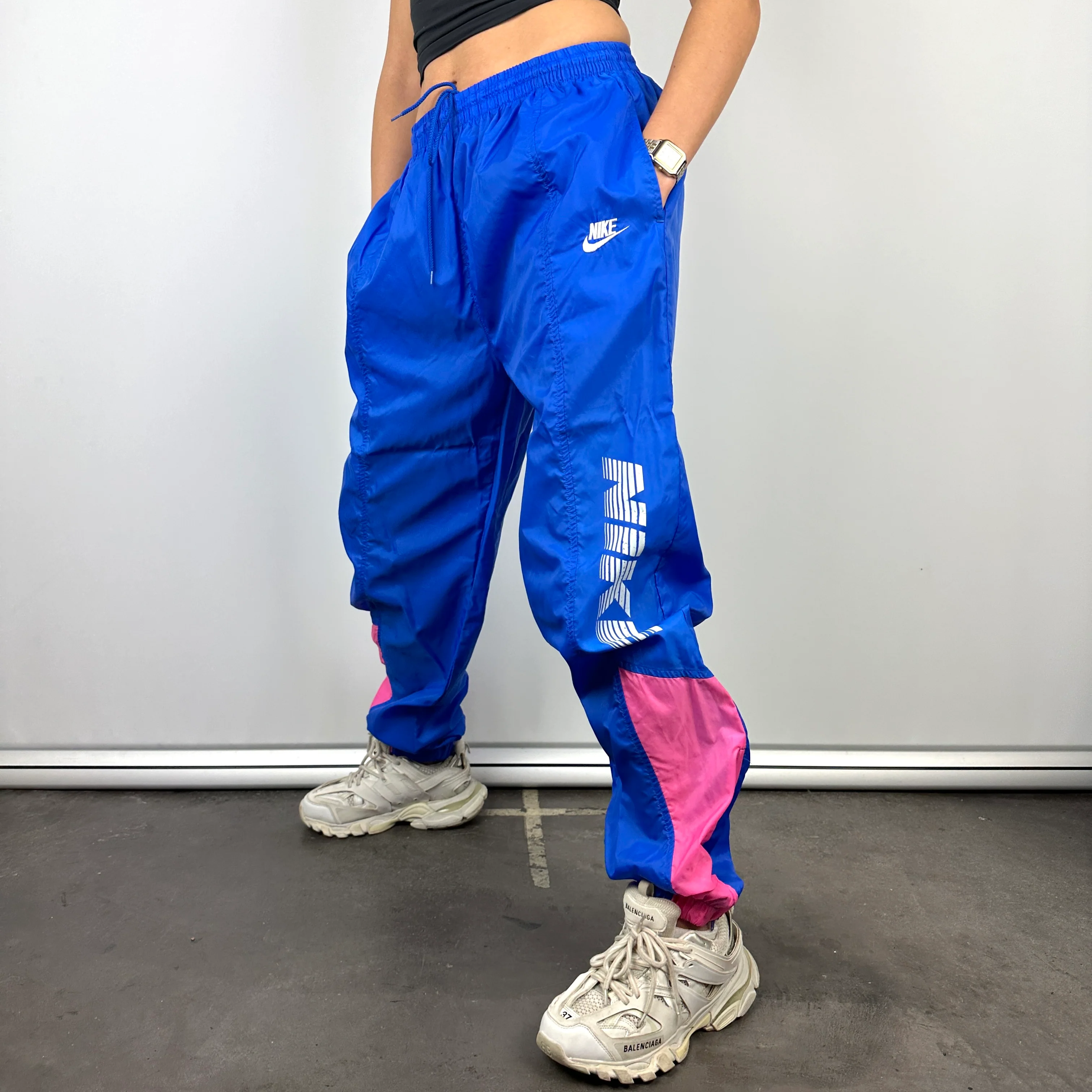 Nike Blue Embroidered Spell Out Track Pants (L) - Image 5