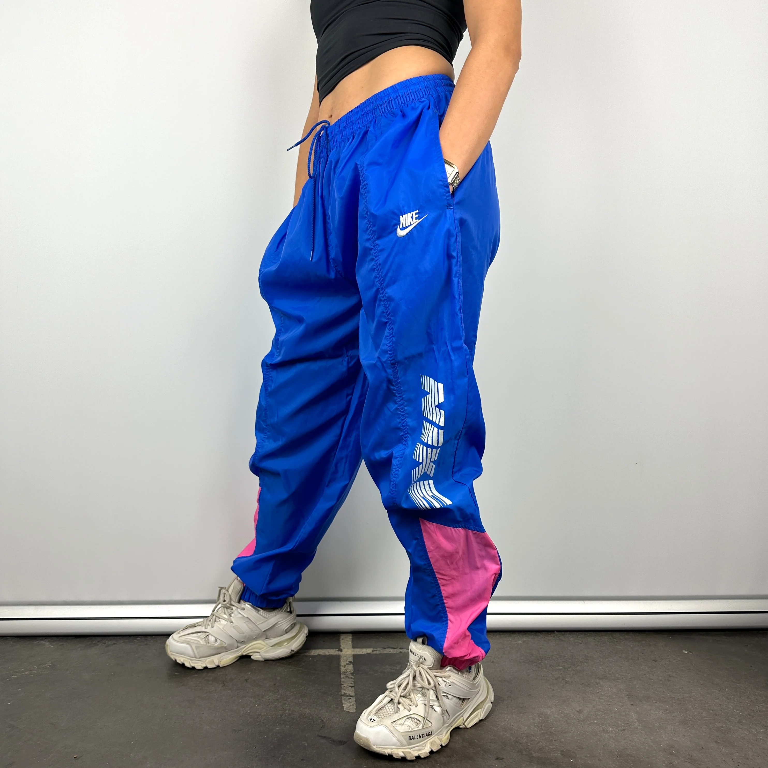 Nike Blue Embroidered Spell Out Track Pants (L) - Image 6