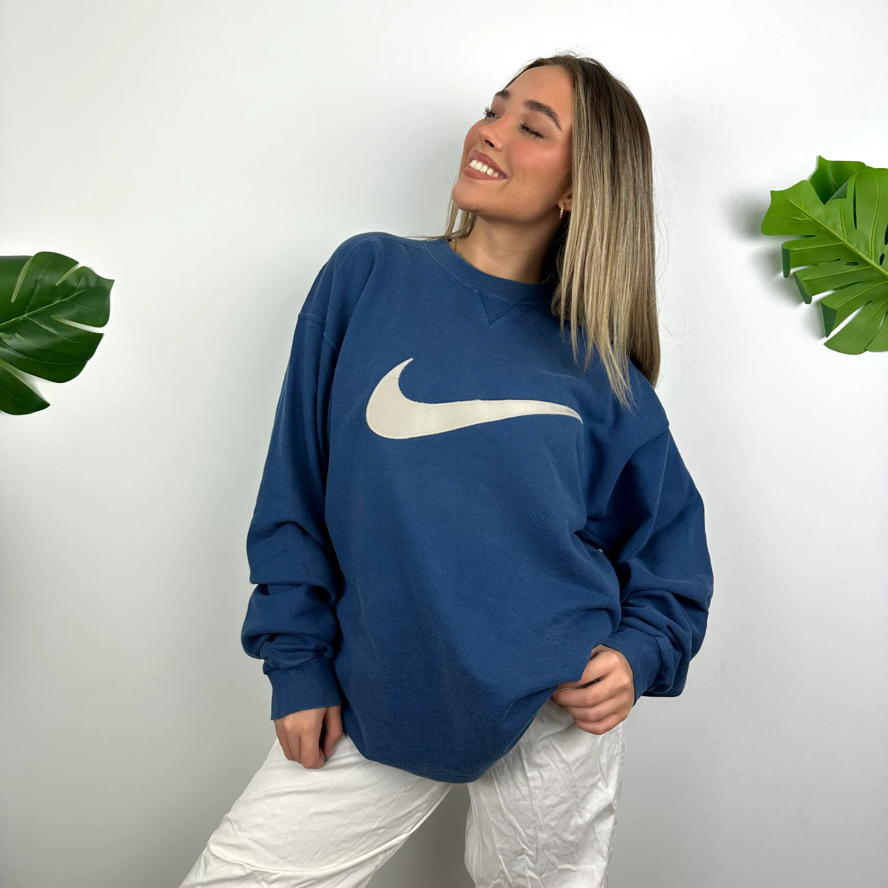 Nike Blue Embroidered Swoosh Sweatshirt (M) - Image 2