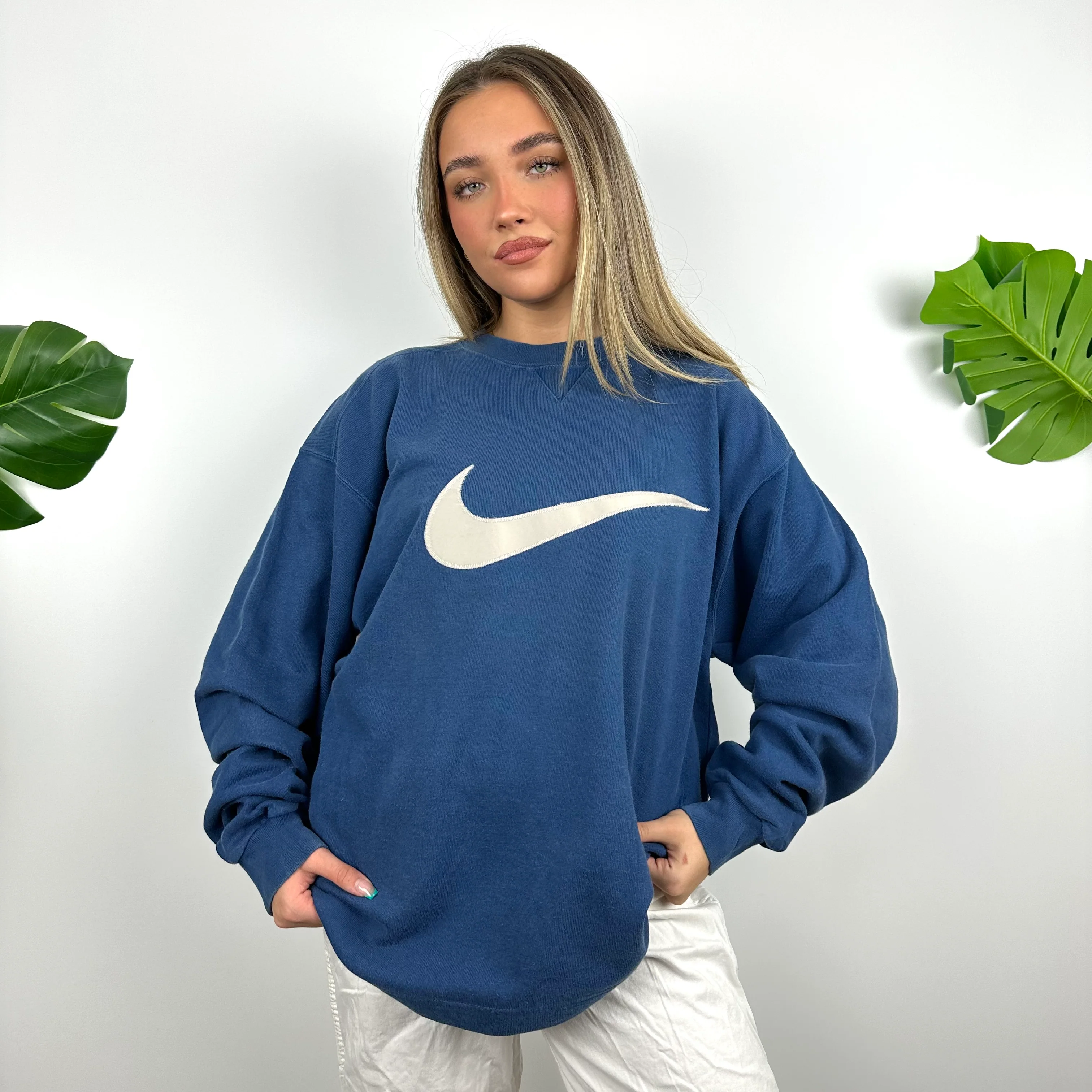 Nike Blue Embroidered Swoosh Sweatshirt (M) - Image 3