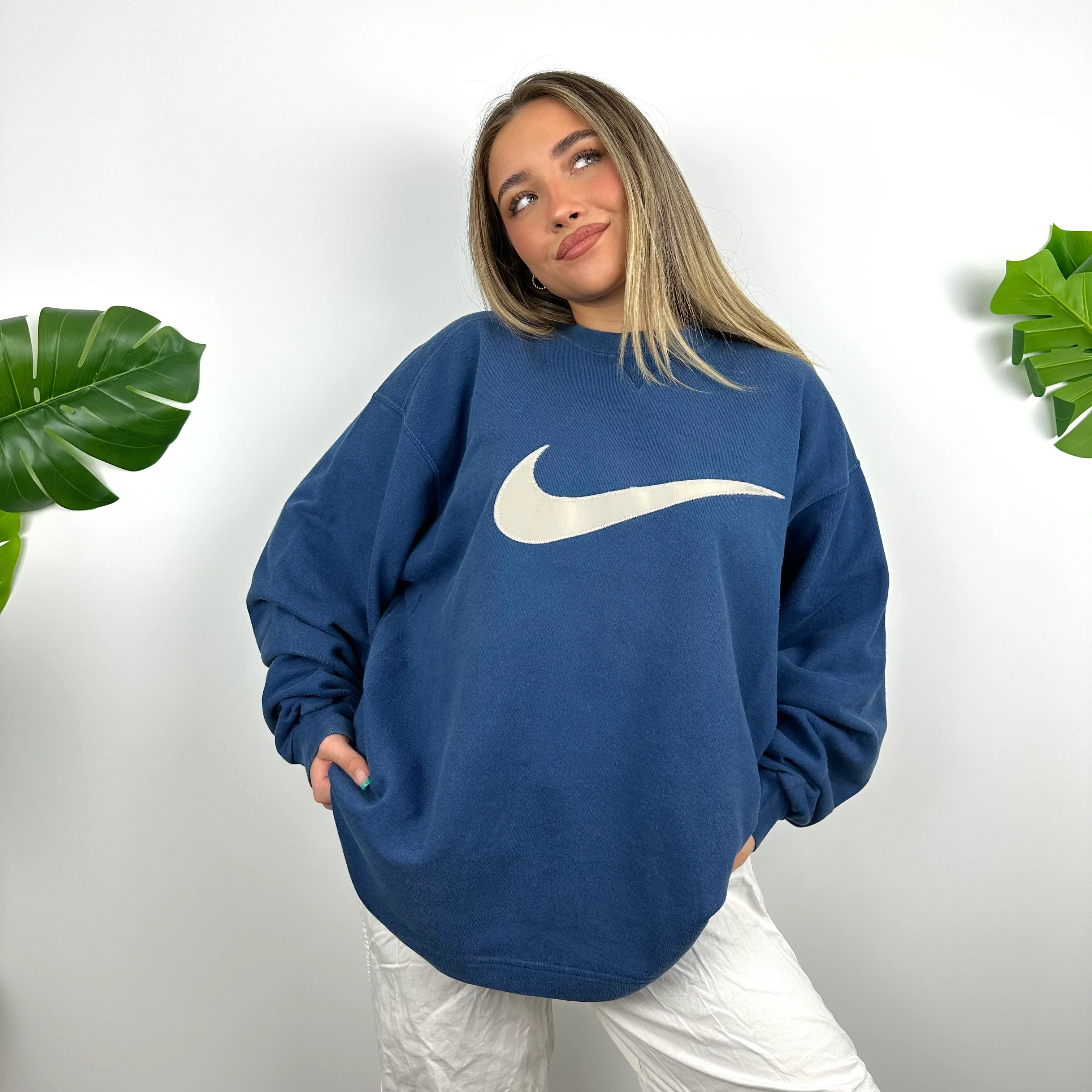 Nike Blue Embroidered Swoosh Sweatshirt (M) - Image 6