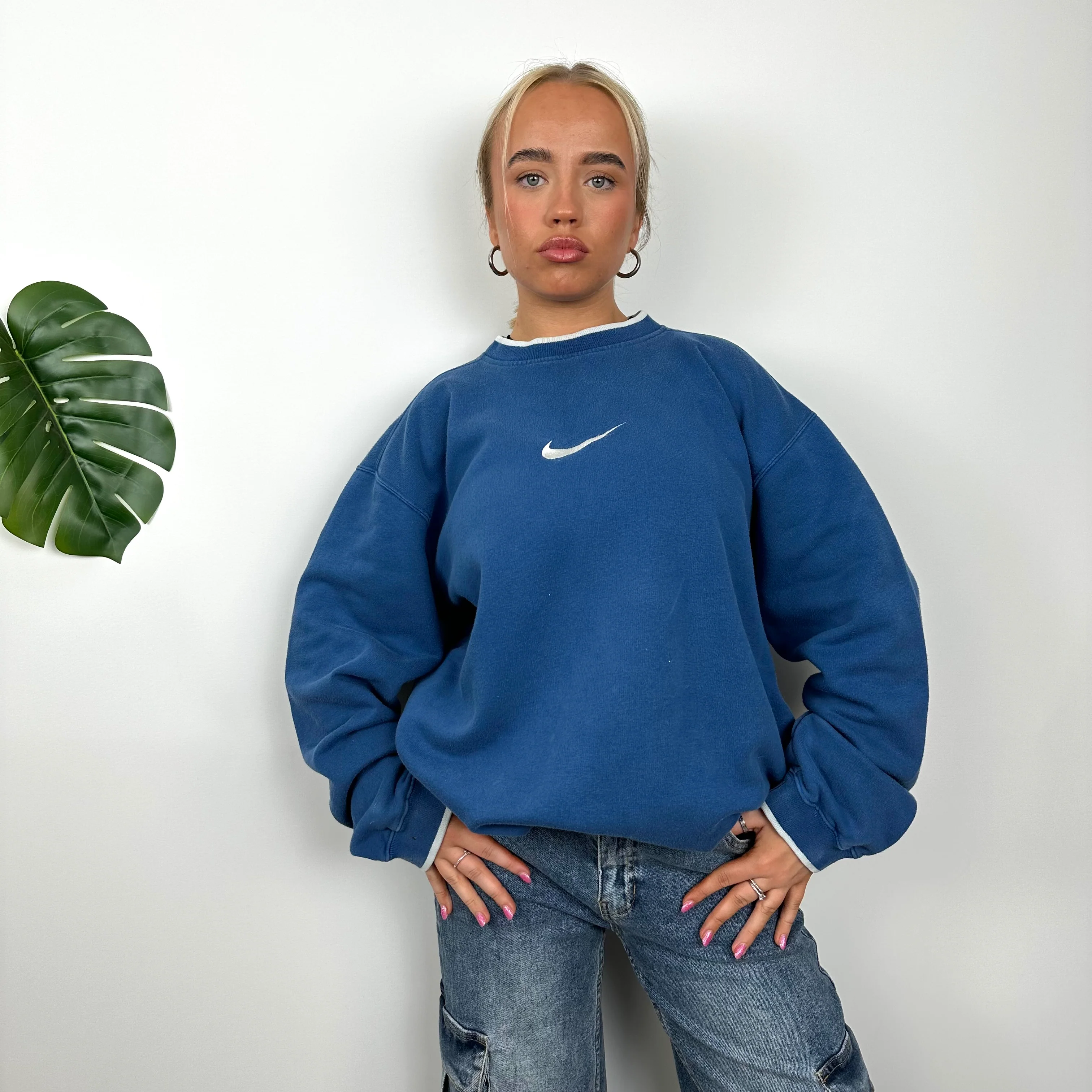 Nike Blue Embroidered Swoosh Sweatshirt (XL) - Image 2