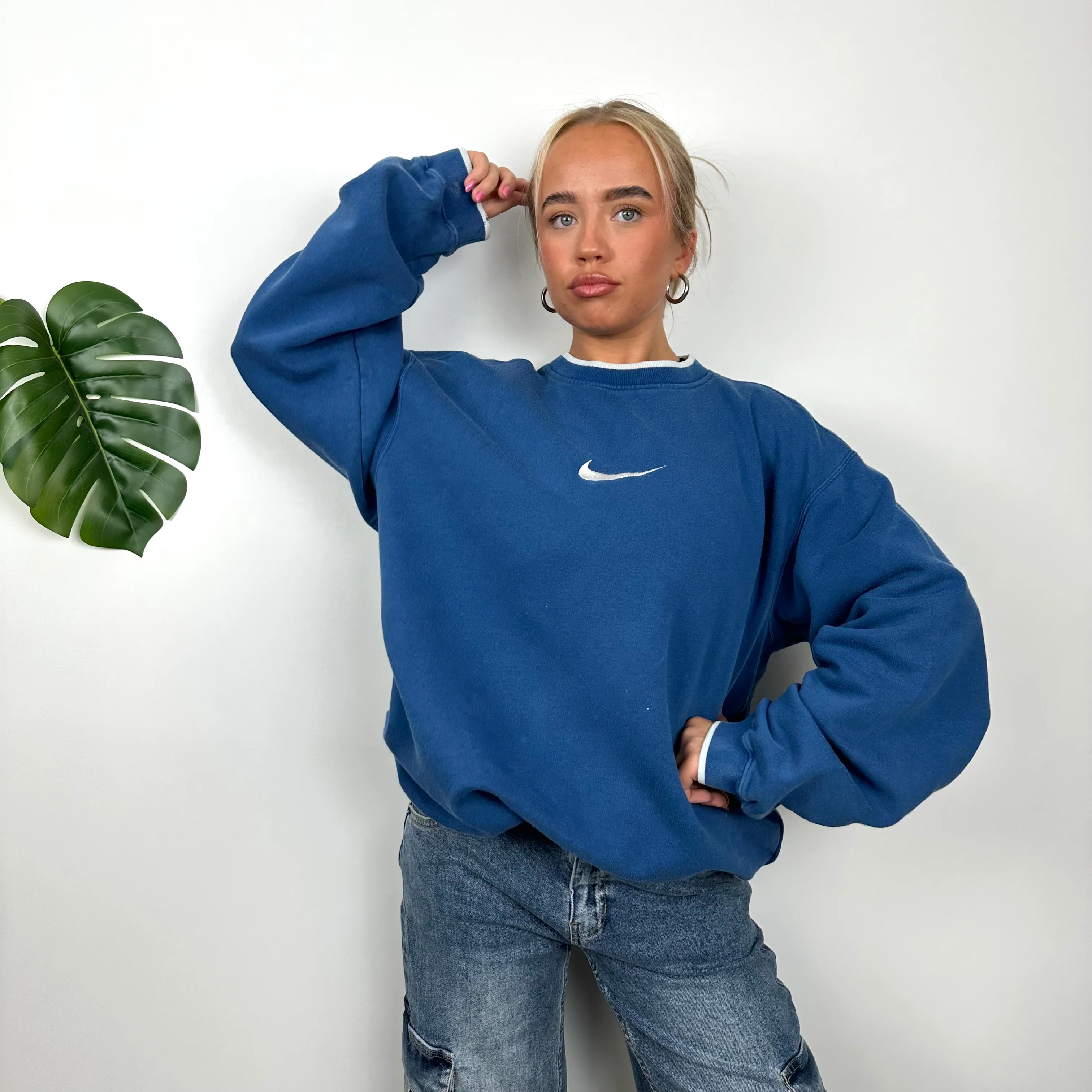 Nike Blue Embroidered Swoosh Sweatshirt (XL) - Image 5