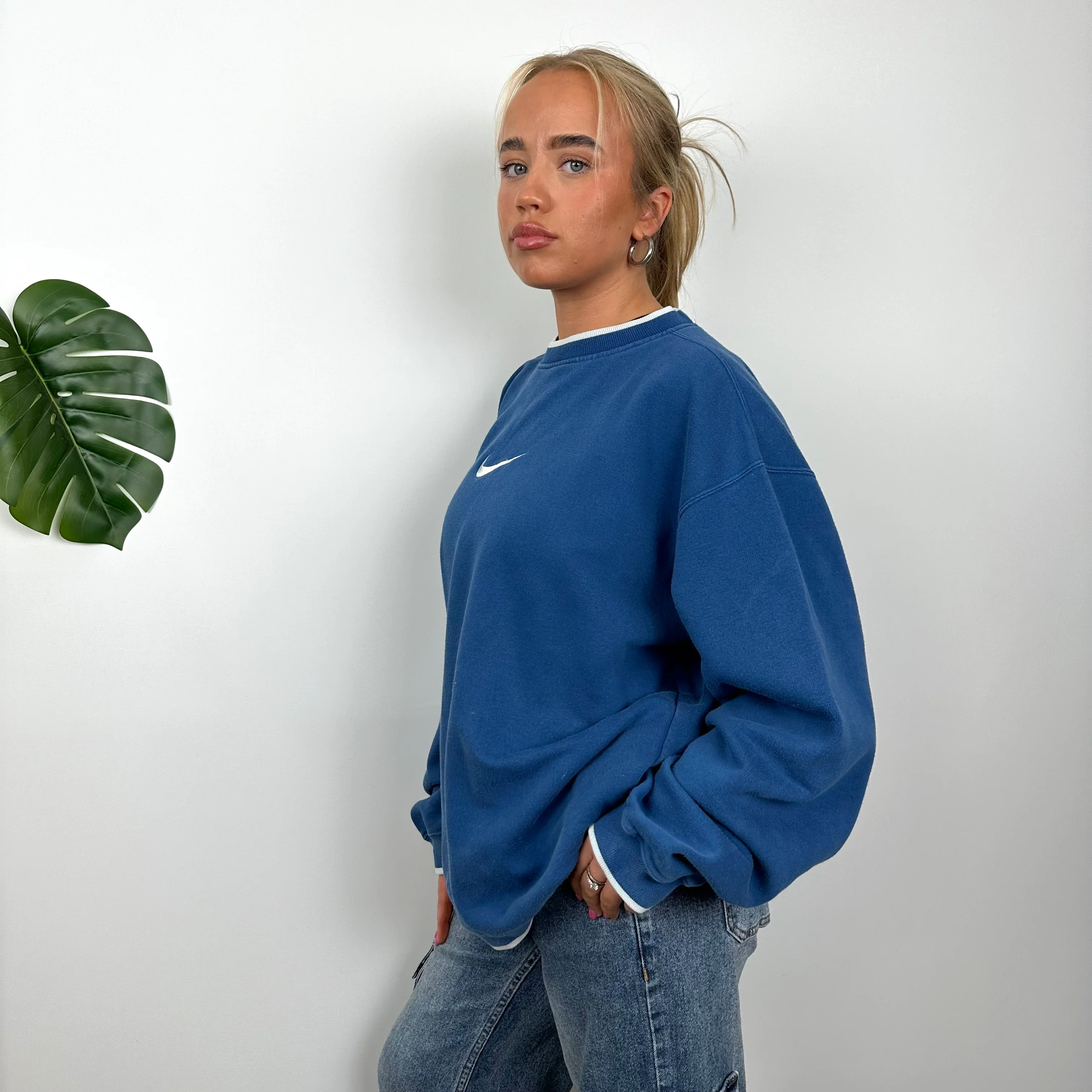 Nike Blue Embroidered Swoosh Sweatshirt (XL) - Image 7