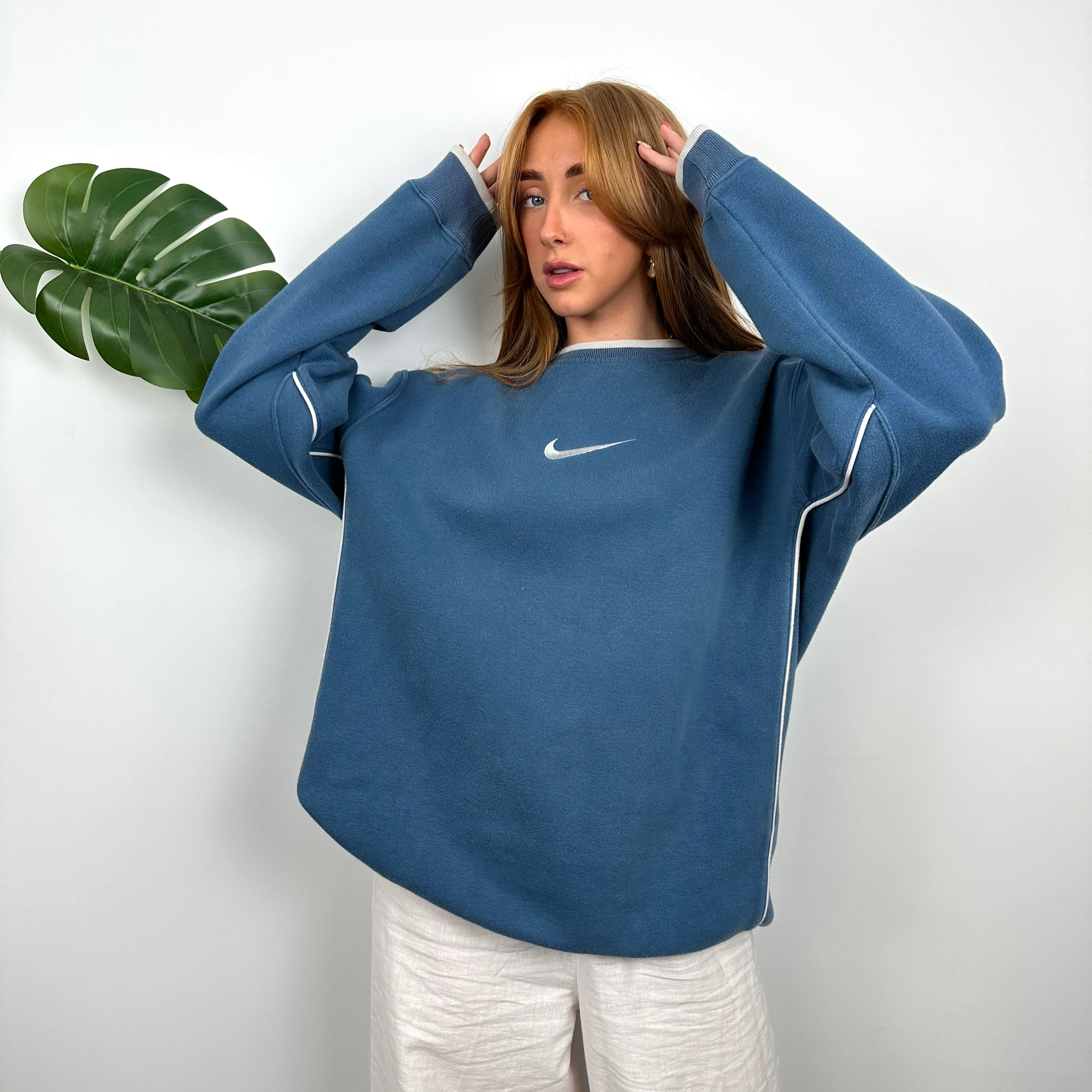 Nike Blue Embroidered Swoosh Sweatshirt (L) - Image 2