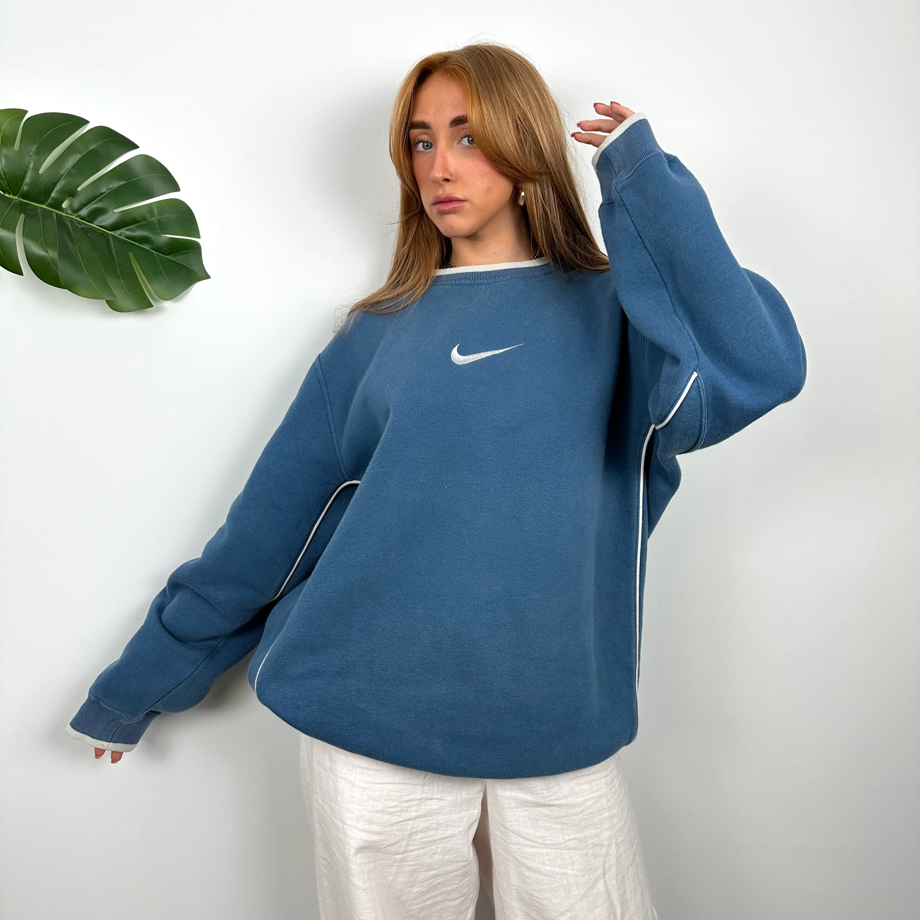 Nike Blue Embroidered Swoosh Sweatshirt (L) - Image 3