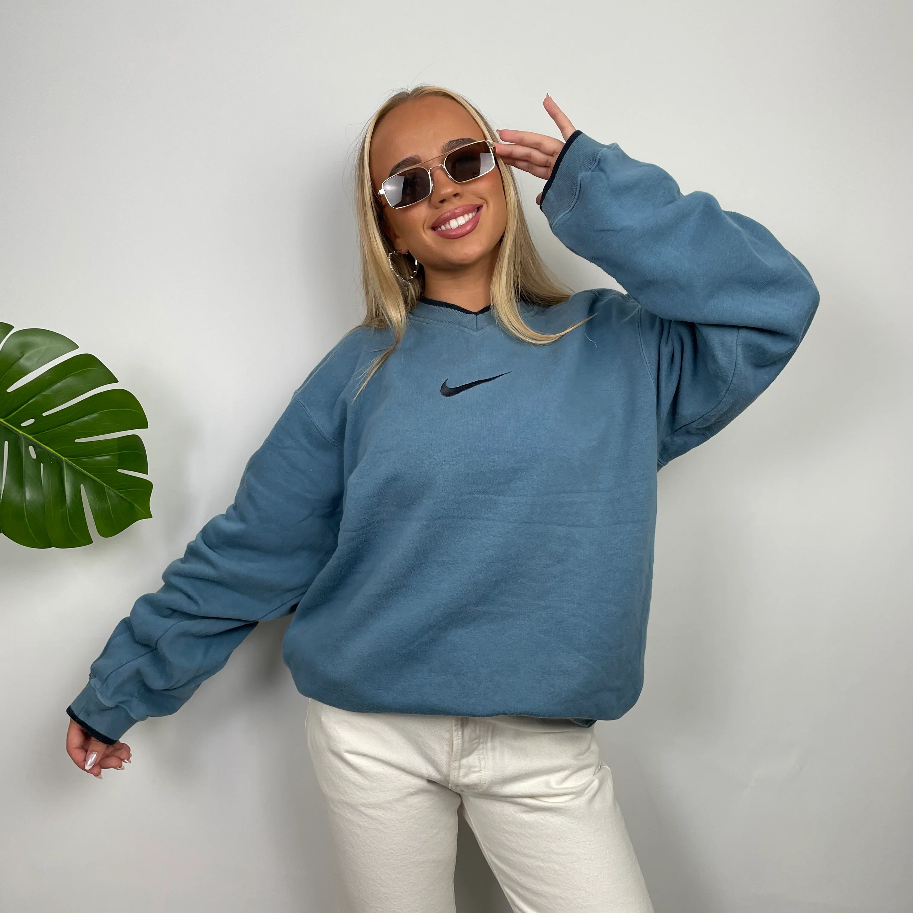 Nike Blue Embroidered Swoosh Sweatshirt (L) - Image 2