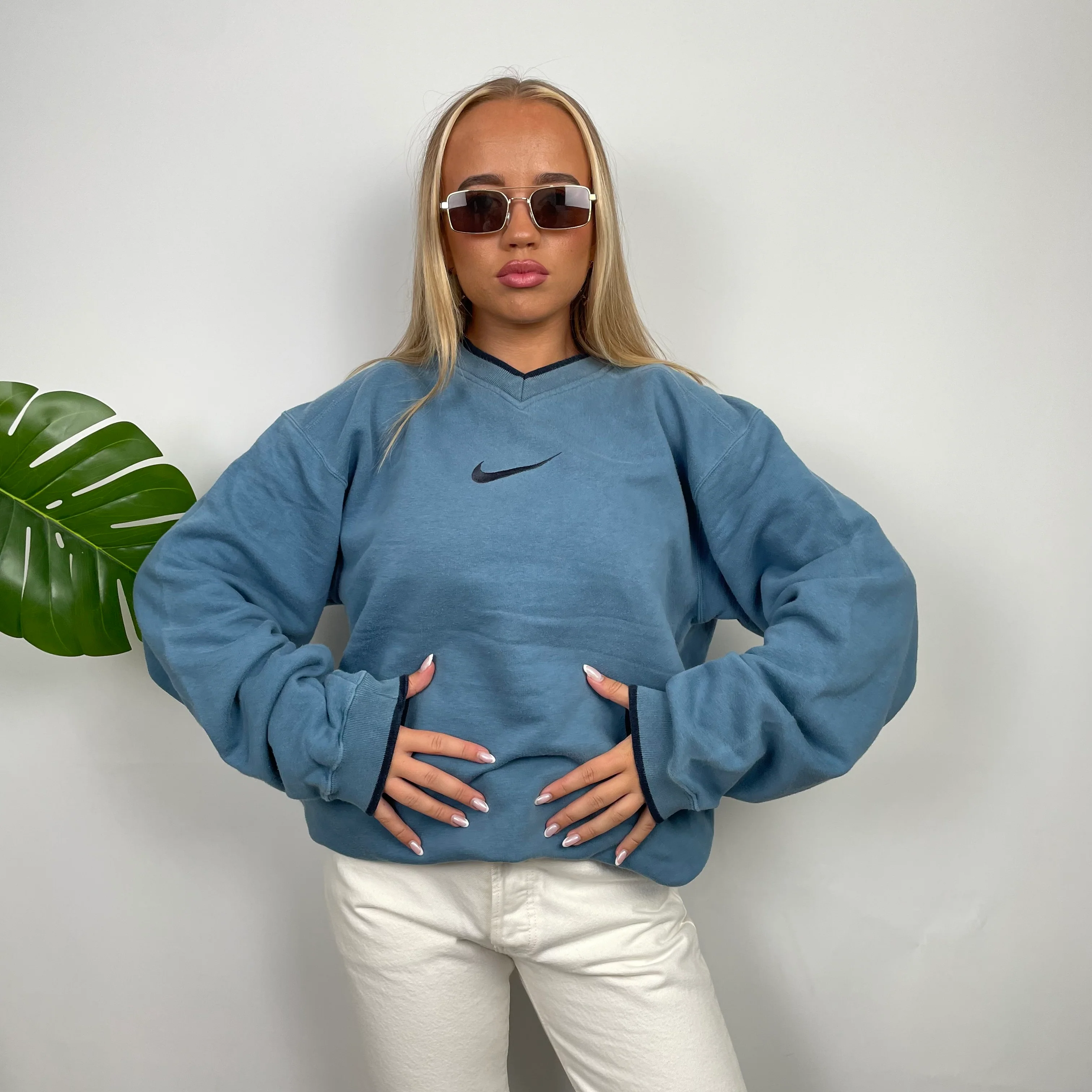 Nike Blue Embroidered Swoosh Sweatshirt (L) - Image 3