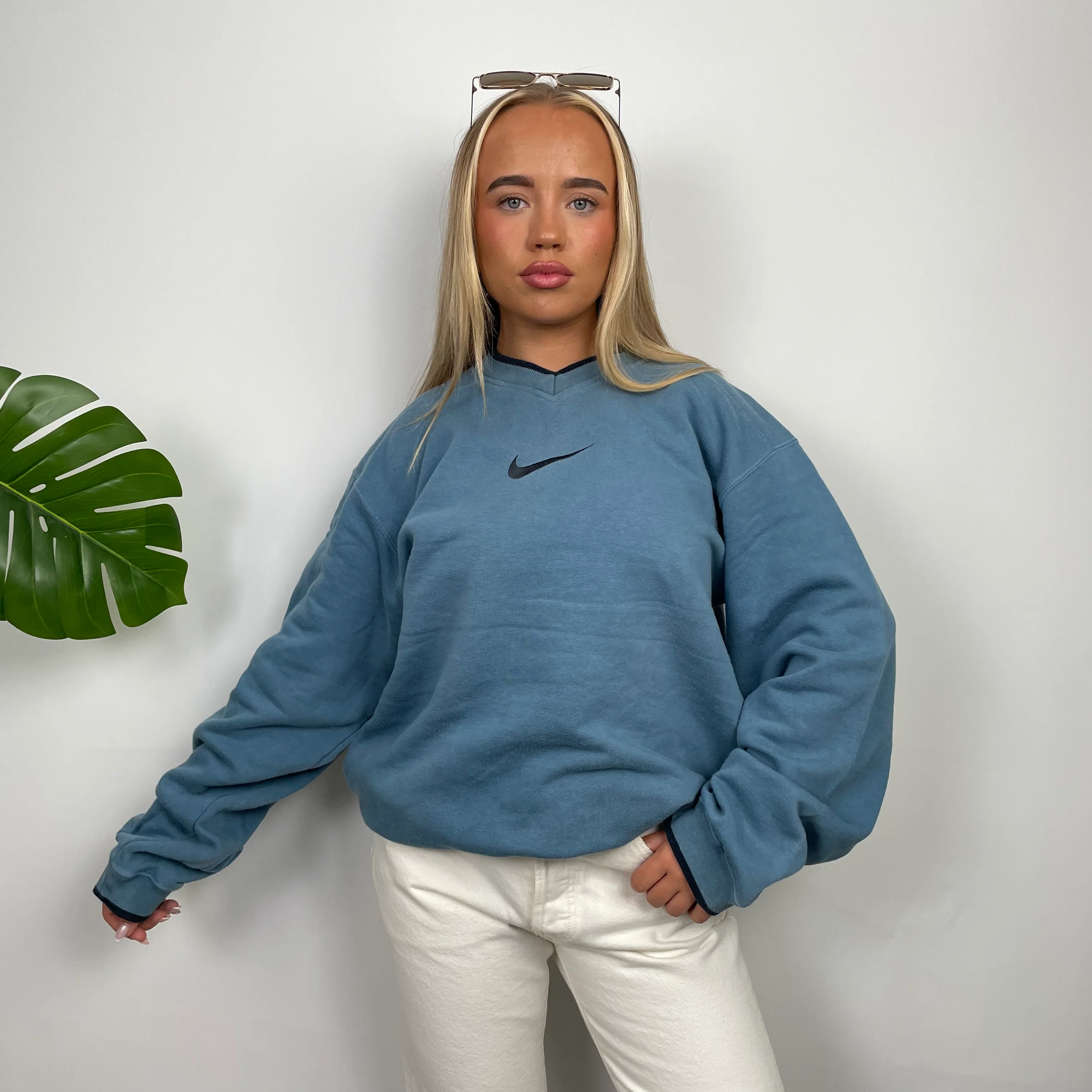 Nike Blue Embroidered Swoosh Sweatshirt (L) - Image 4