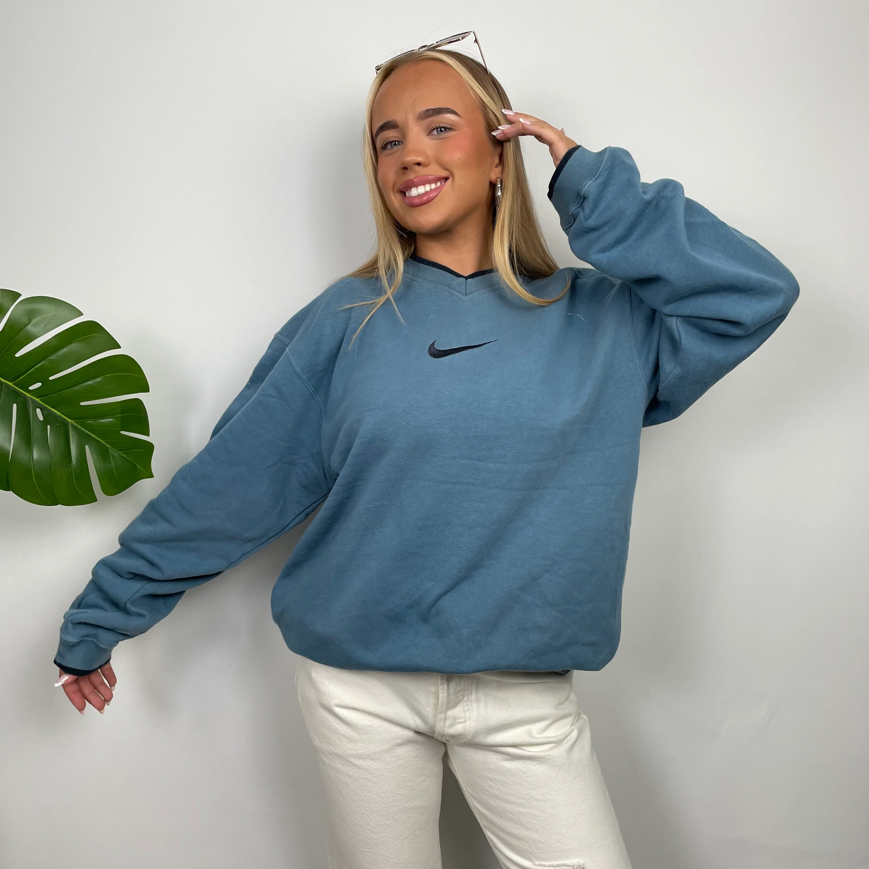 Nike Blue Embroidered Swoosh Sweatshirt (L) - Image 5