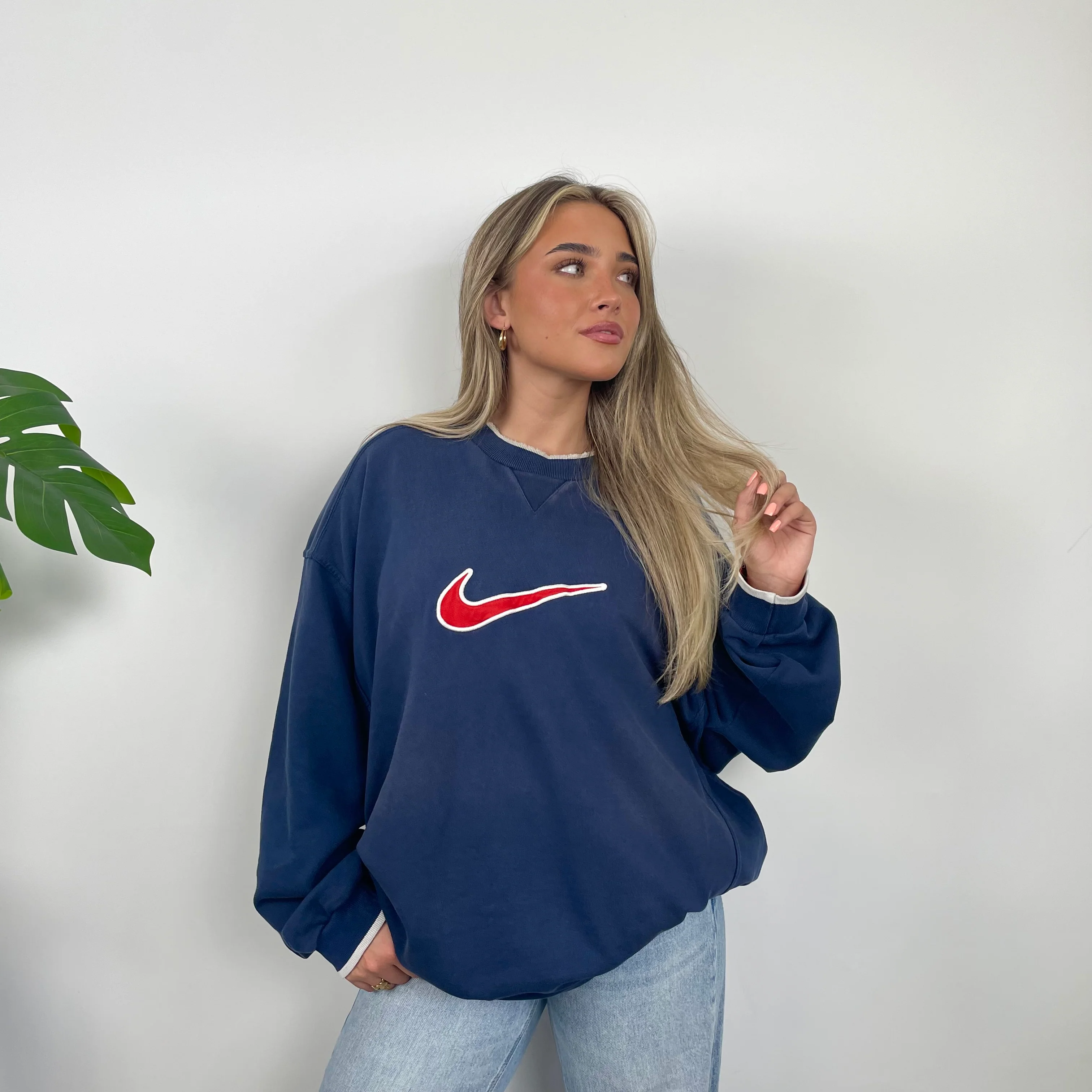 Nike Blue Embroidered Swoosh Sweatshirt (XXL) - Image 2