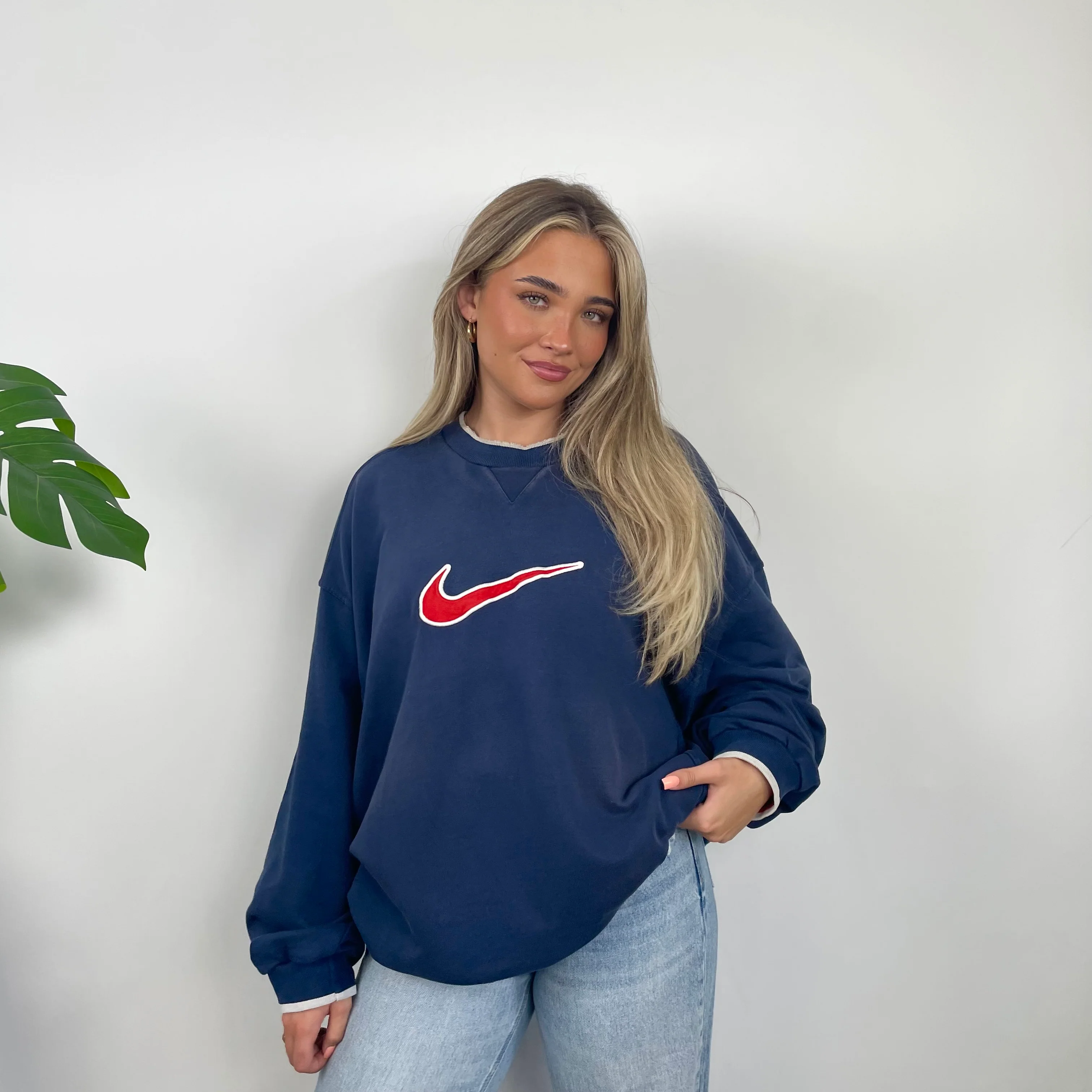 Nike Blue Embroidered Swoosh Sweatshirt (XXL) - Image 3