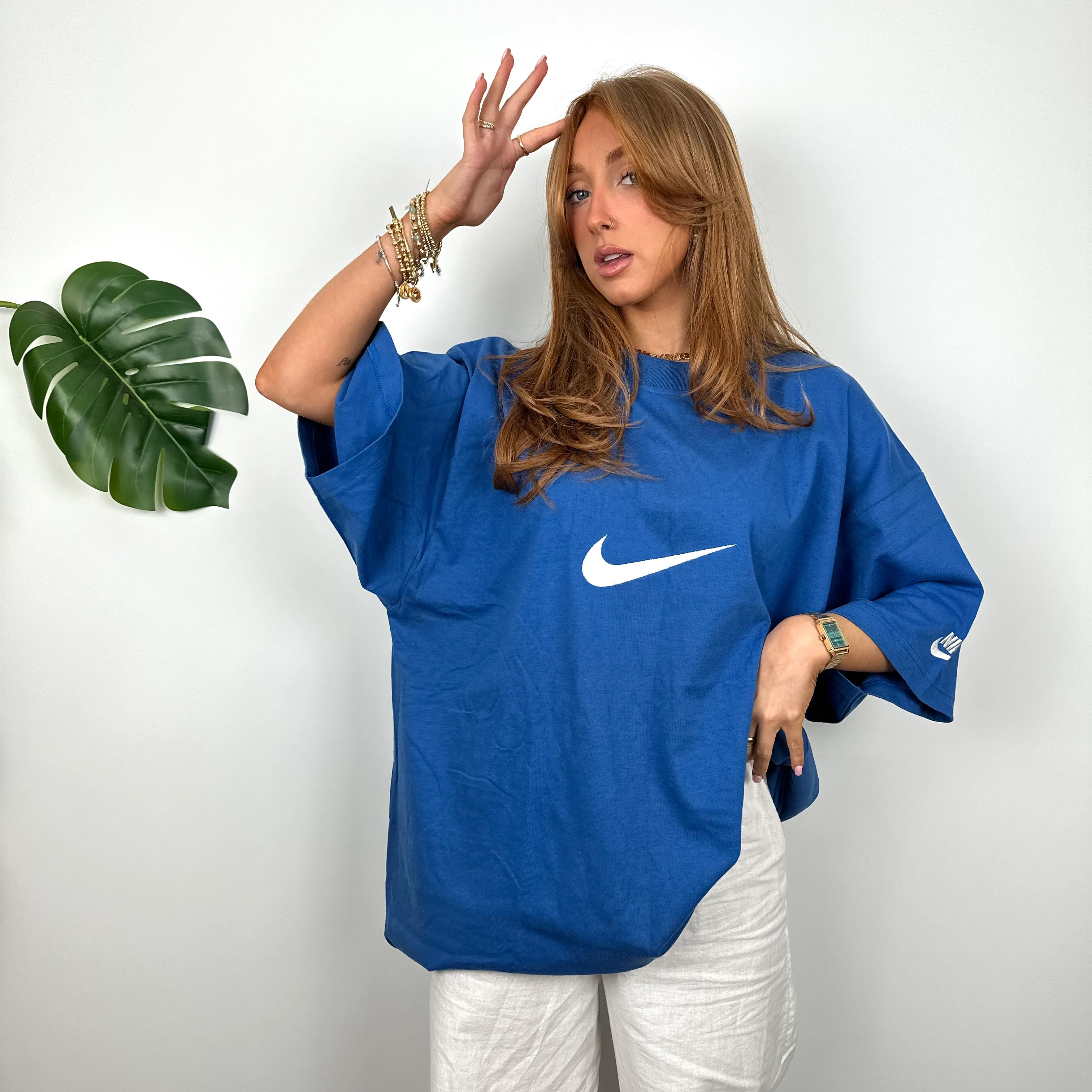 Nike Blue Embroidered Swoosh T Shirt (XL)
