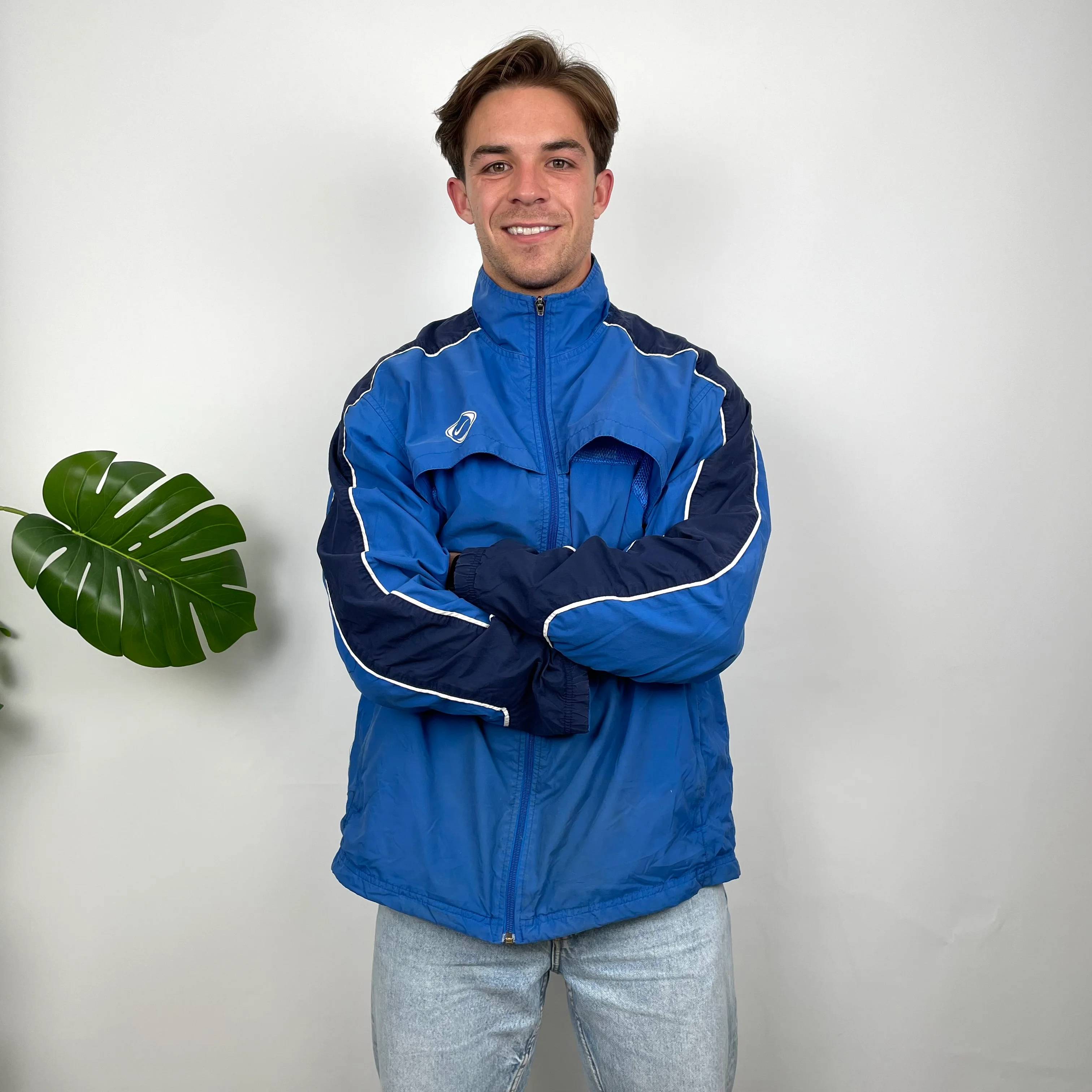 Nike Blue Embroidered Swoosh Windbreaker Jacket (XL) - Image 2
