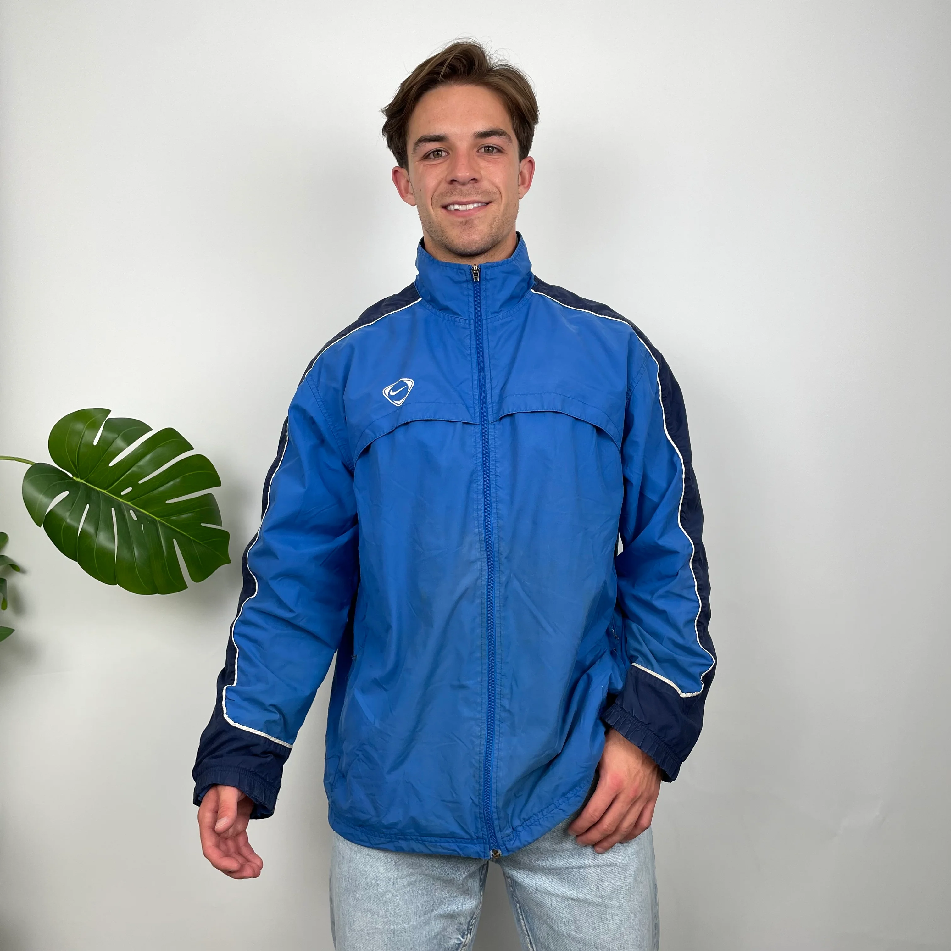 Nike Blue Embroidered Swoosh Windbreaker Jacket (XL) - Image 3