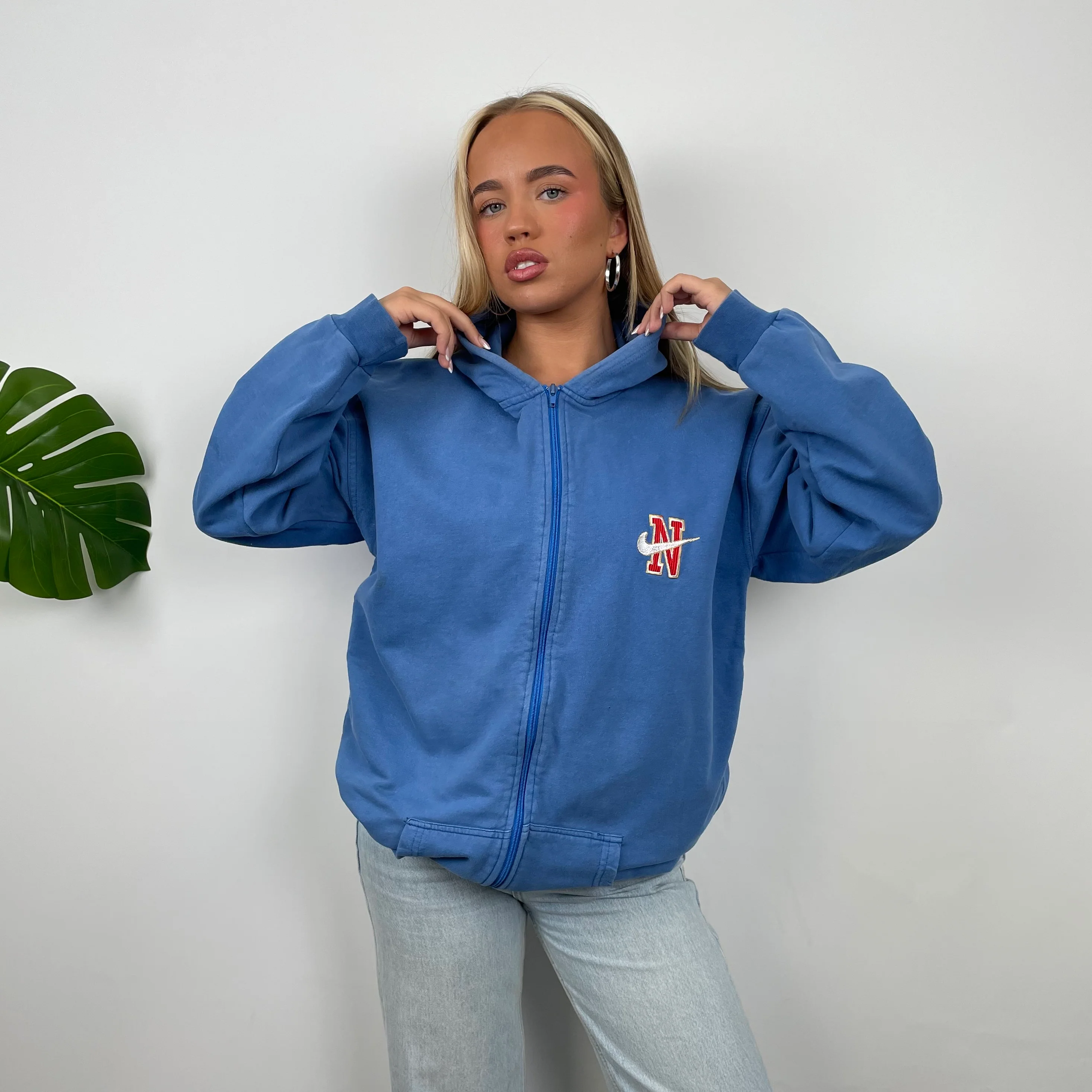 Nike Blue Embroidered Swoosh Zip Up Jacket (M) - Image 2