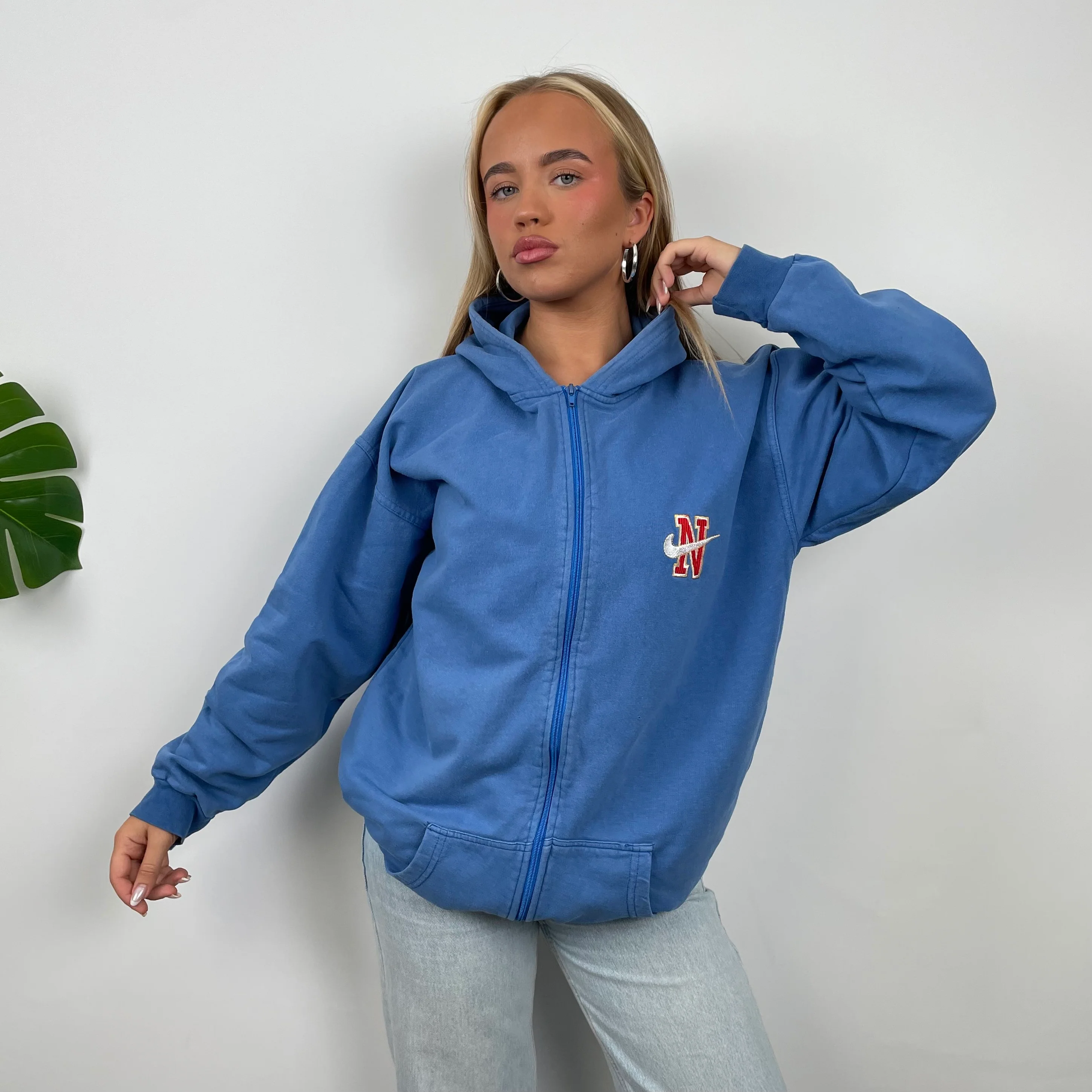 Nike Blue Embroidered Swoosh Zip Up Jacket (M) - Image 5