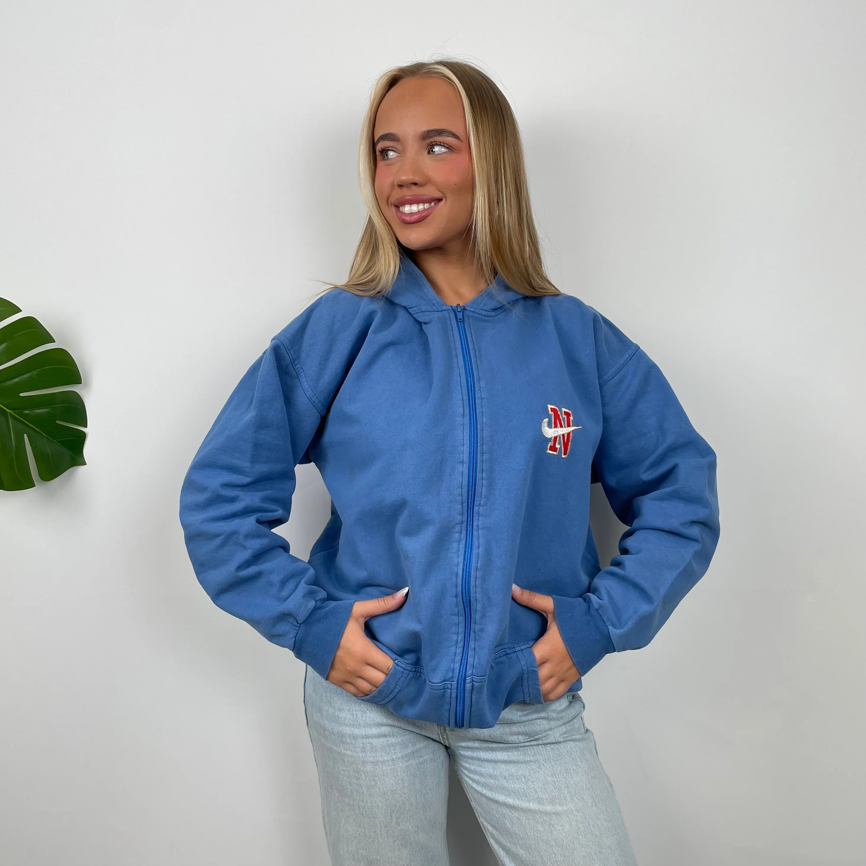 Nike Blue Embroidered Swoosh Zip Up Jacket (M) - Image 6