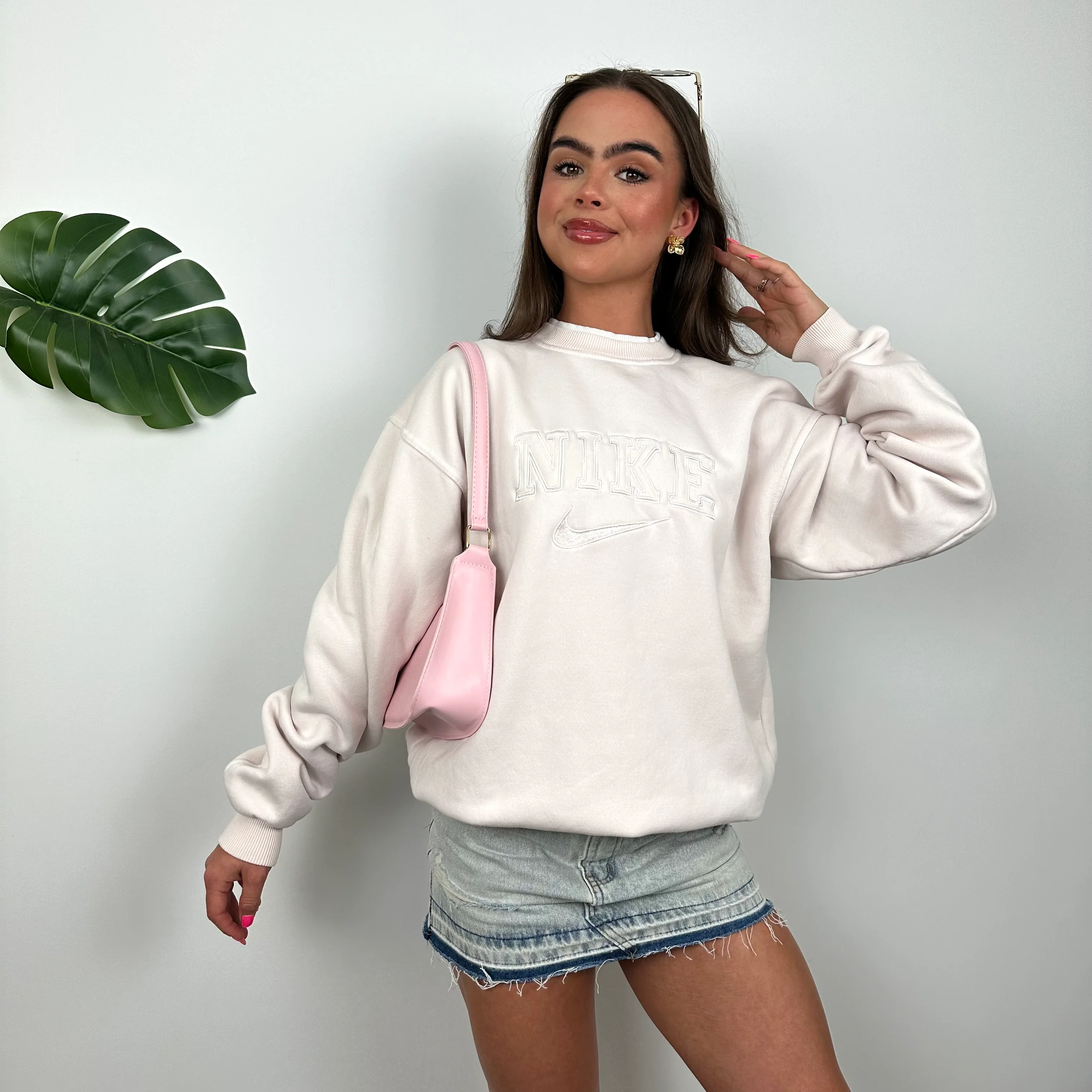 Nike Blush Pink Embroidered Spell Out Sweatshirt (M) - Image 2