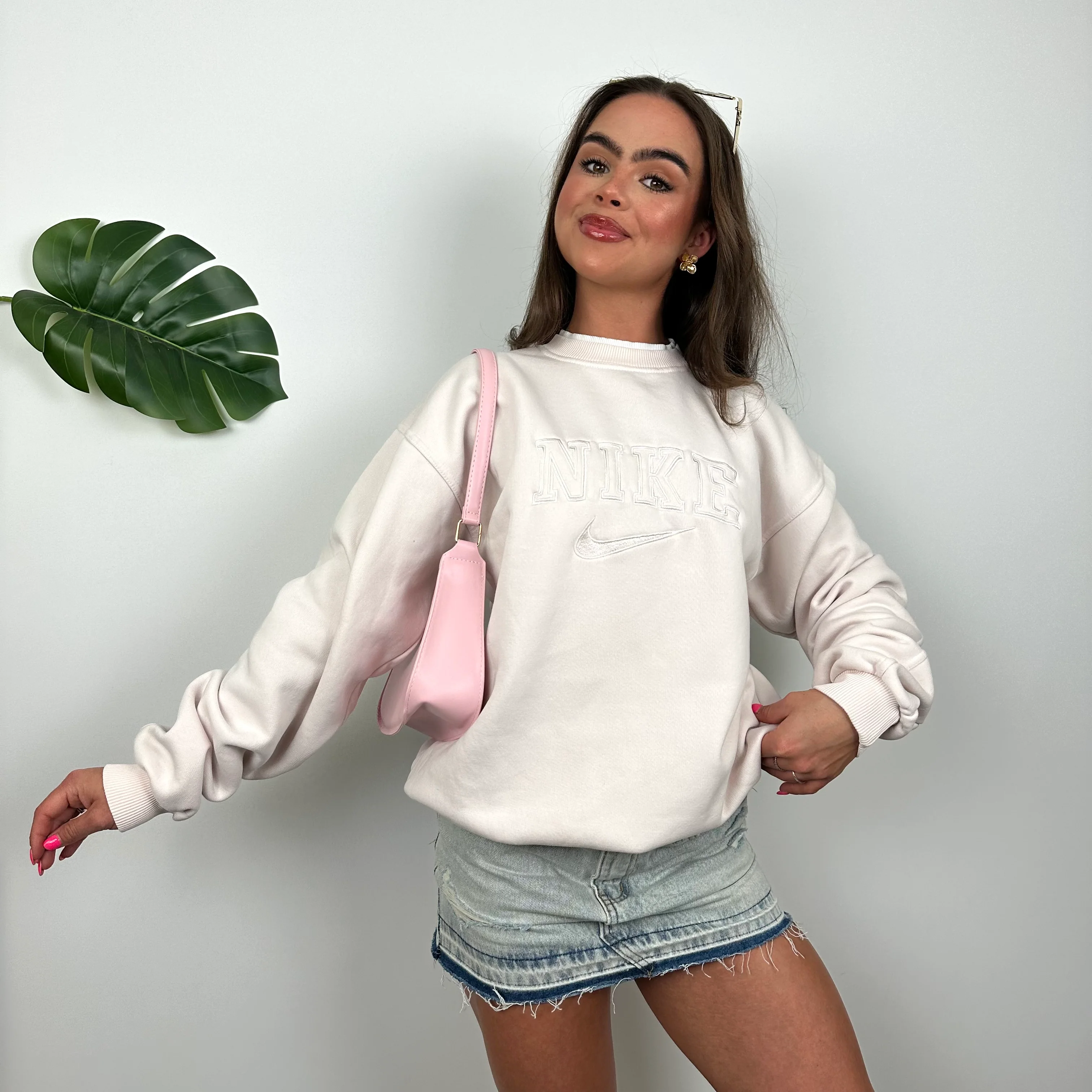 Nike Blush Pink Embroidered Spell Out Sweatshirt (M) - Image 3