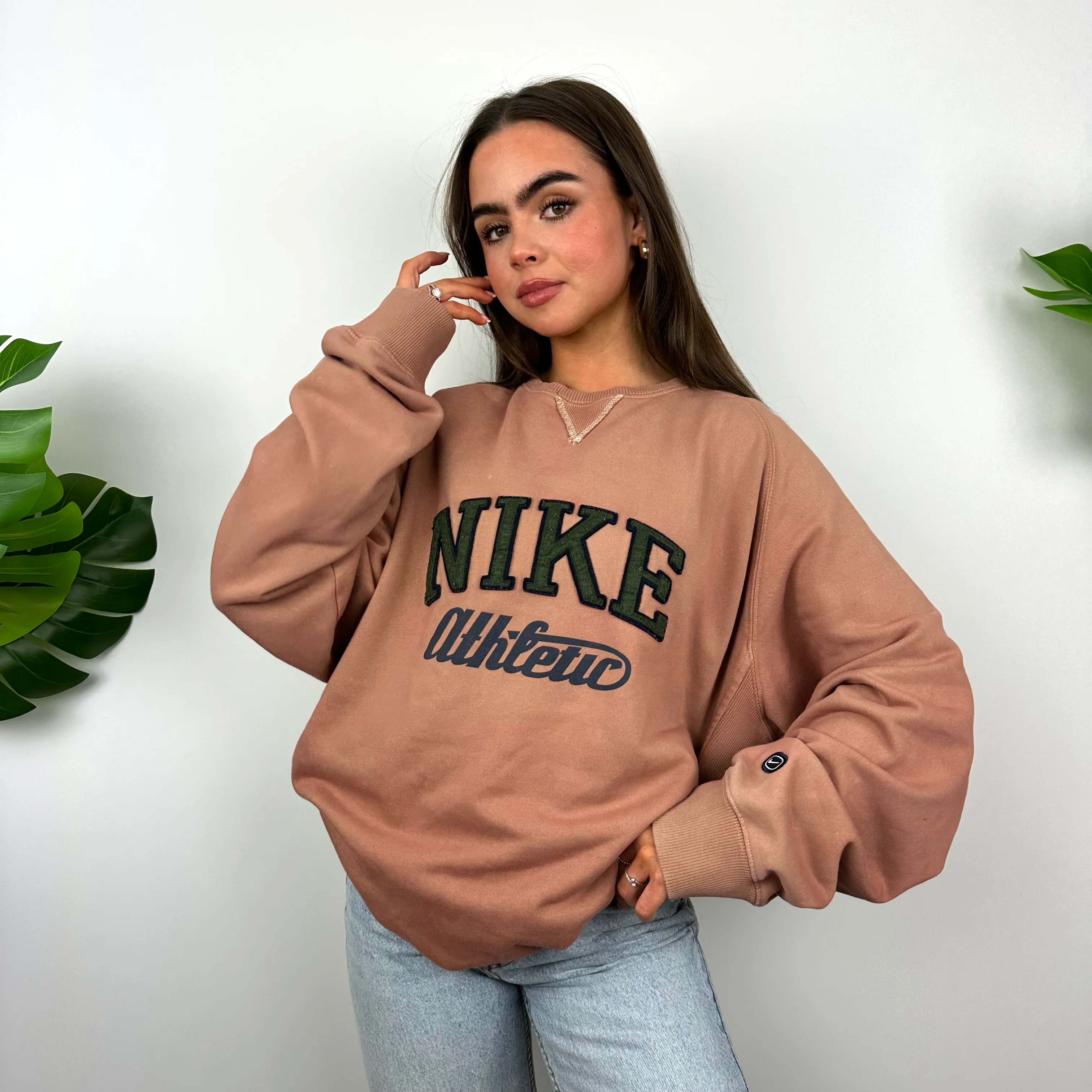 Nike Blush Pink Embroidered Spell Out Sweatshirt (L) - Image 3