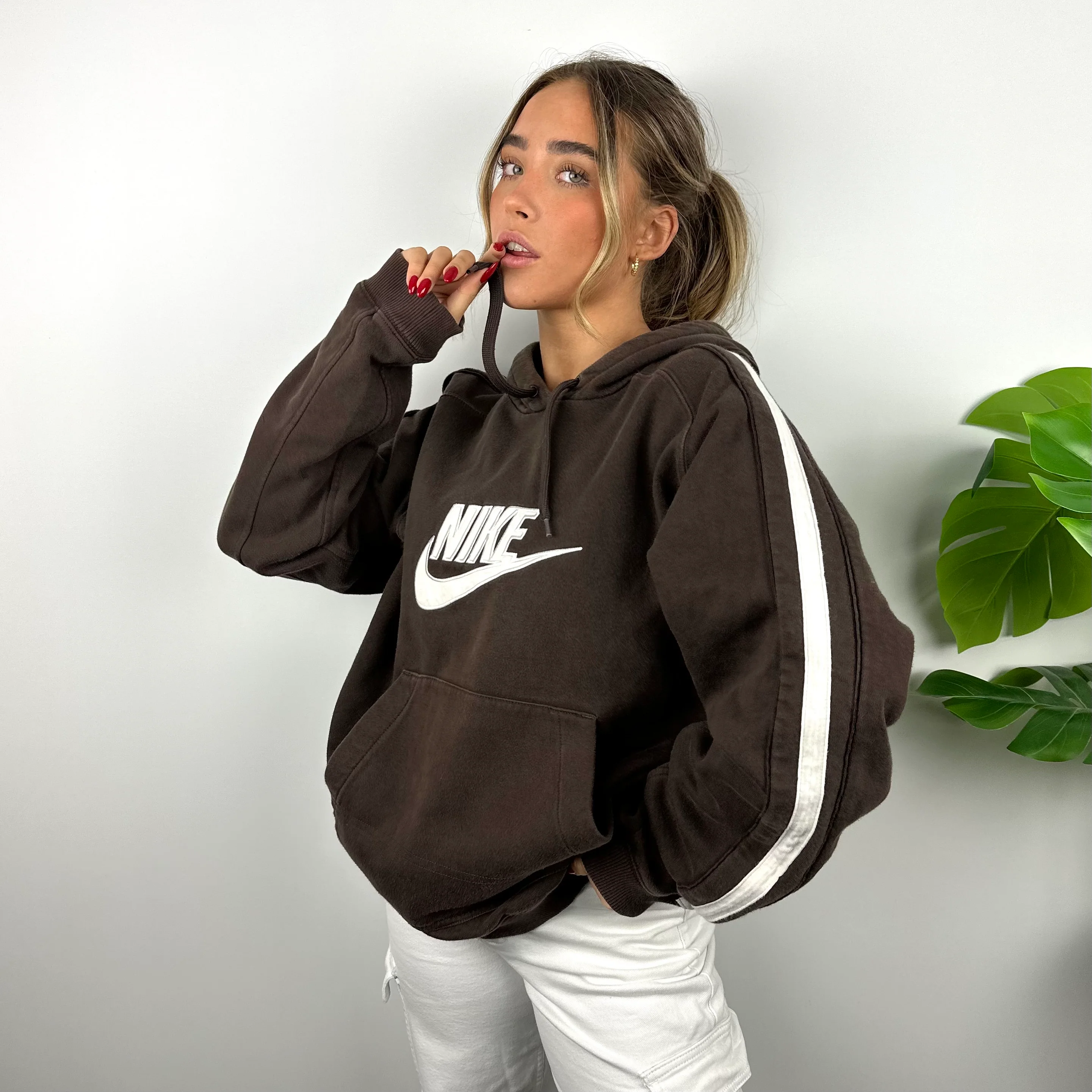Nike Brown Embroidered Spell Out Hoodie (L)