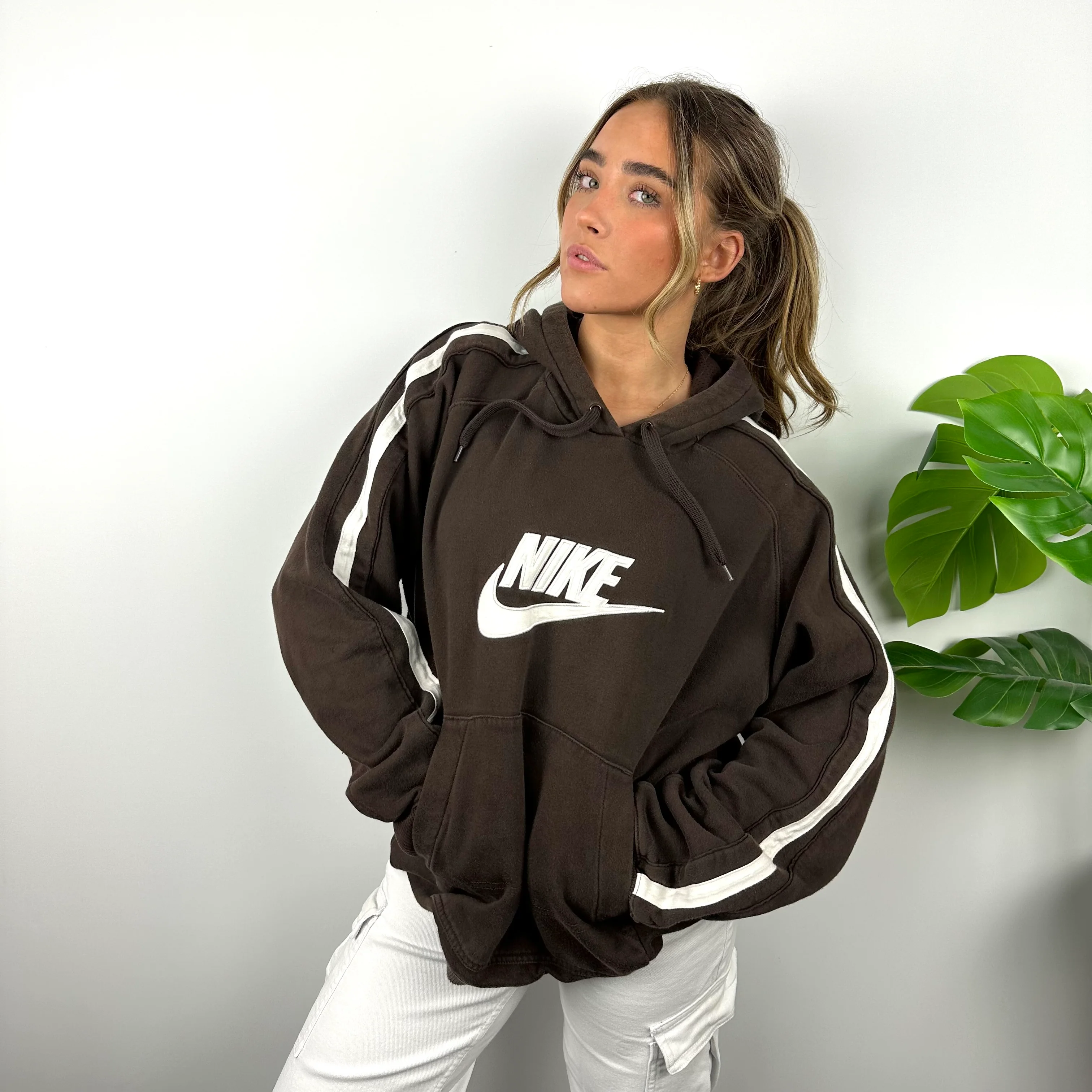 Nike Brown Embroidered Spell Out Hoodie (L) - Image 6