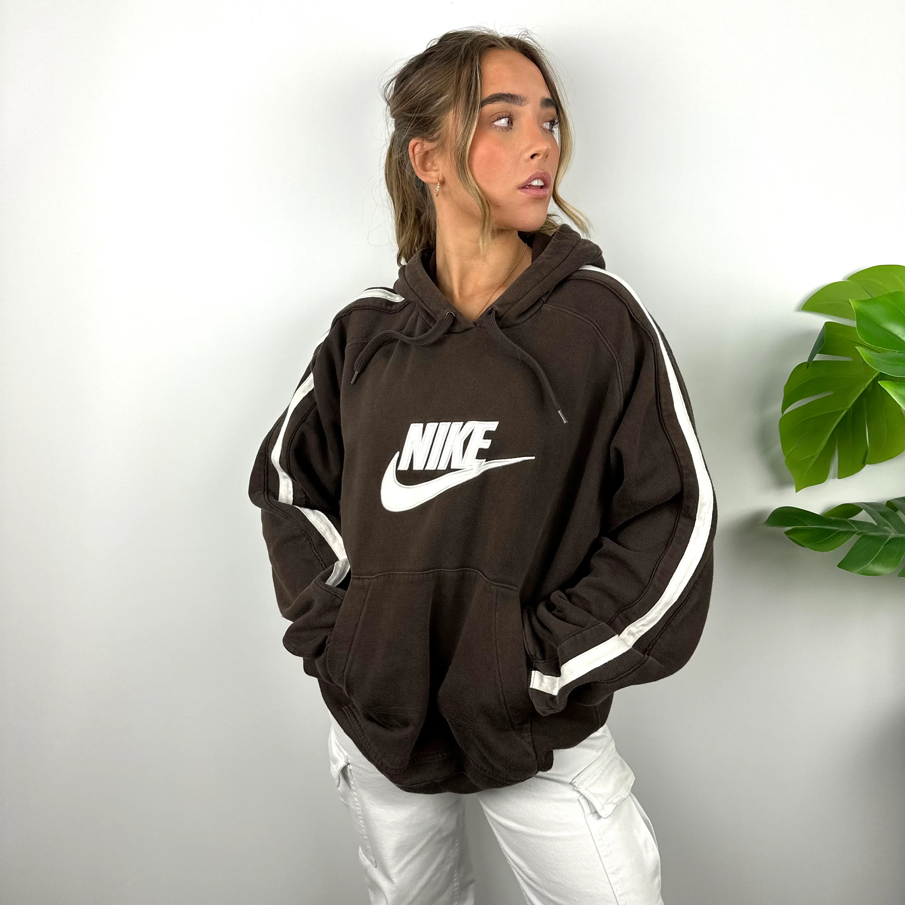 Nike Brown Embroidered Spell Out Hoodie (L) - Image 7
